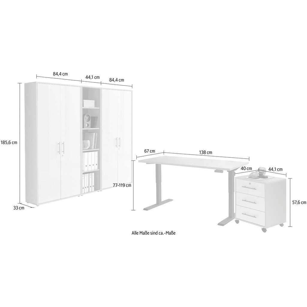 BMG Möbel Büromöbel-Set »Tabor«, (Set, 5 St.), mit elektrisch höhenverstellbarem Schreibtisch