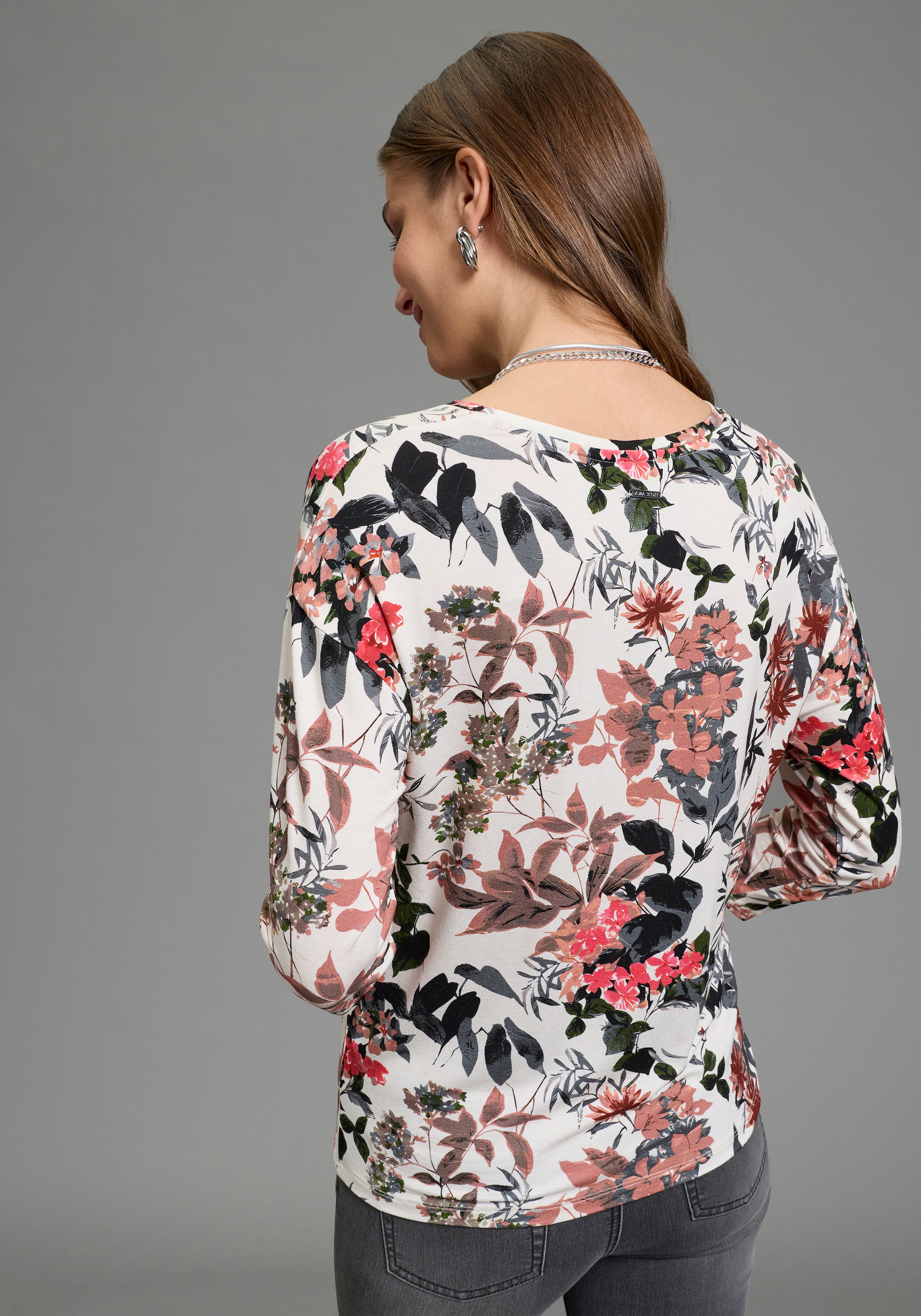 Laura Scott Women's 3/4 Sleeve Shirt White Floral Size 44 4