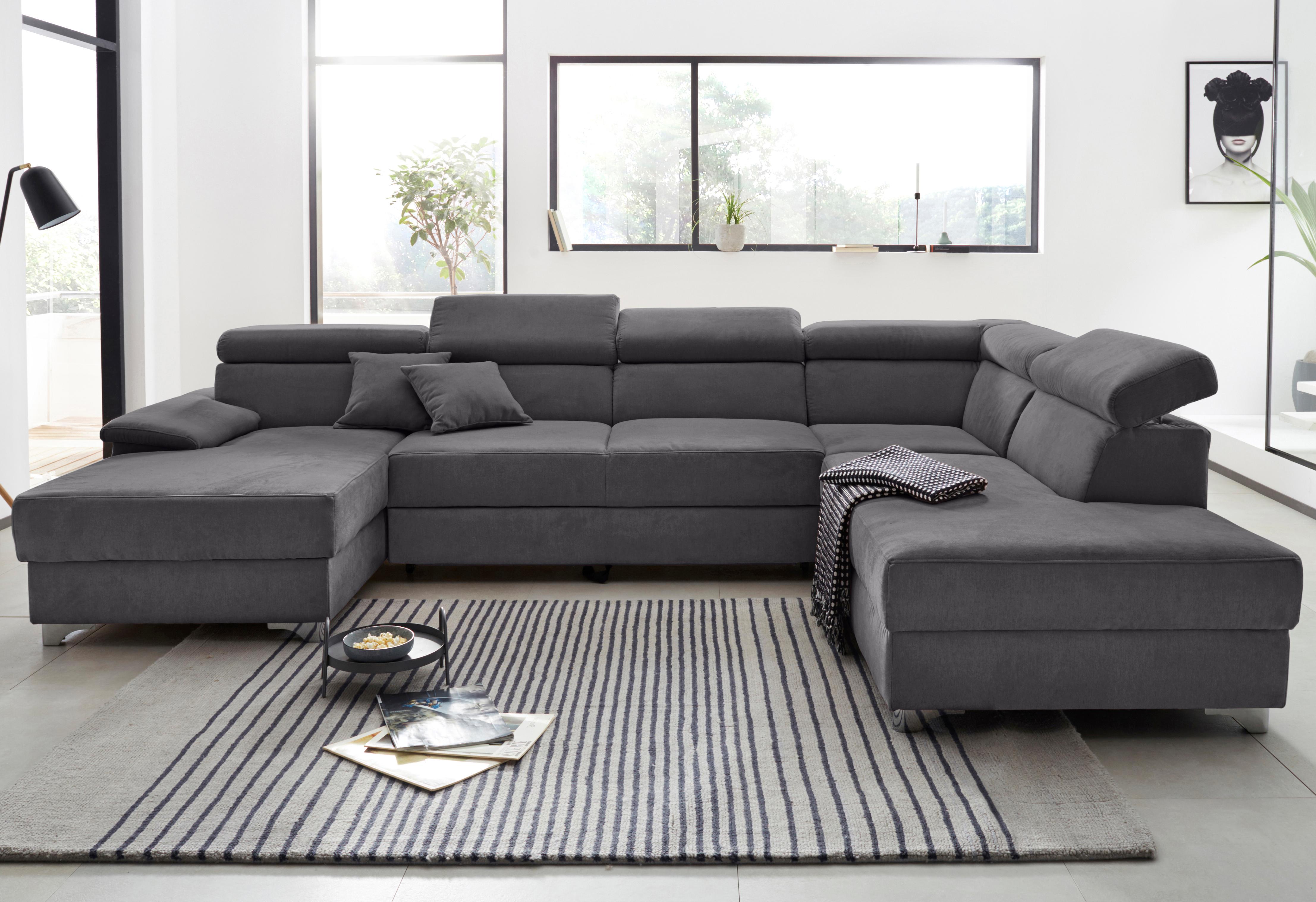 DOMO collection Wohnlandschaft "Mira, inklusive Kopfteilverstellung für mehr Wohlfühlkomfort, U-Form" wahlweise mit Bettfunktion und Bettkasten, elegant und modern