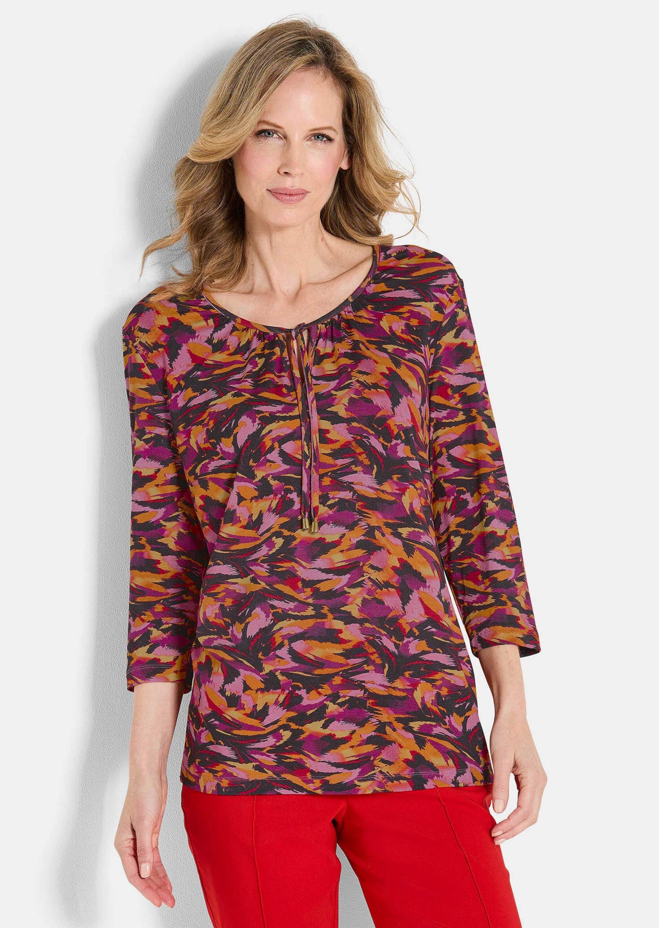 GOLDNER Print-Shirt "Kurzgröße Florales Viskoseshirt mit Rundhals" günstig online kaufen