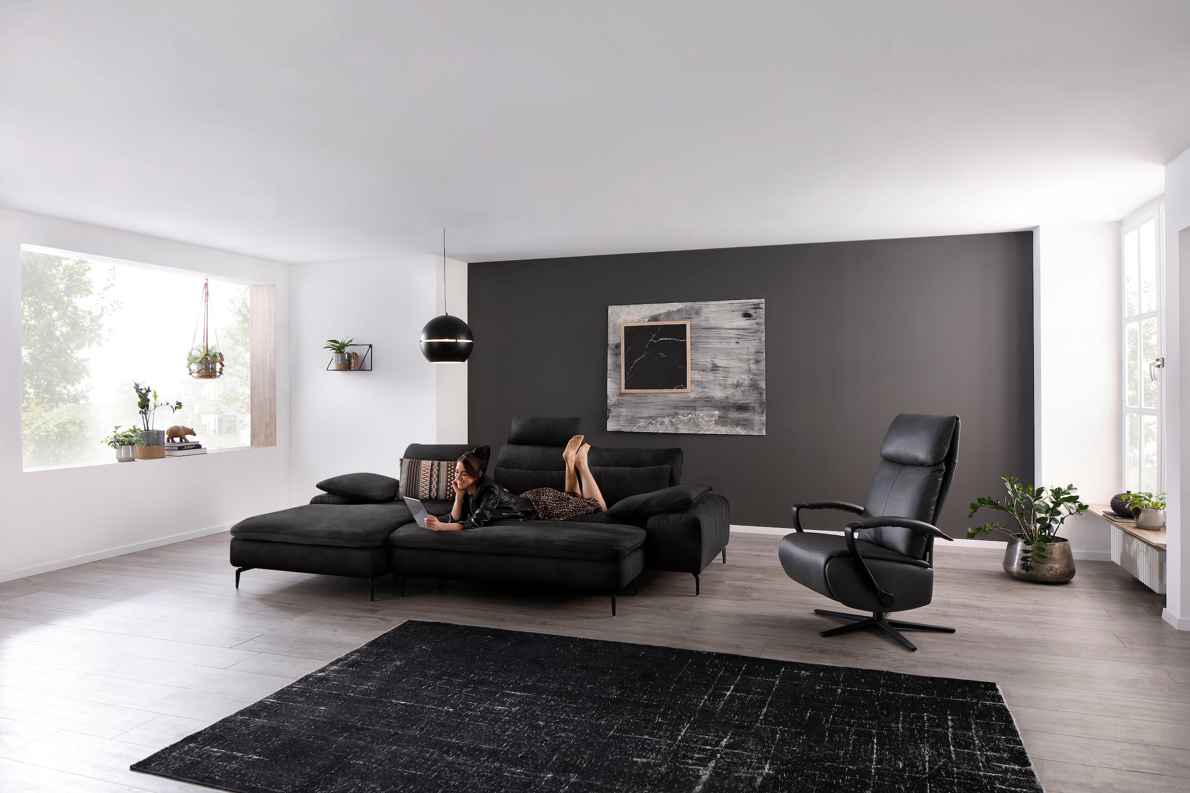 W.SCHILLIG Ecksofa "valentinoo, Designsofa, bequem, elegant und zeitlos, L-Form" inklusive Hocker, mit Sitztiefenverstellung, Breite 299 cm