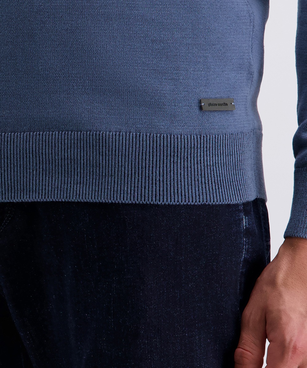 Strickpullover PIERRE CARDIN, Herren, Gr. 3XL, bering sea, Strick, Obermaterial: 100% Baumwolle, unifarben, regular fit normal, ohne Ausschnitt, Rippbündchen, Pullover Strickpullover, mit Troyer Kragen 5