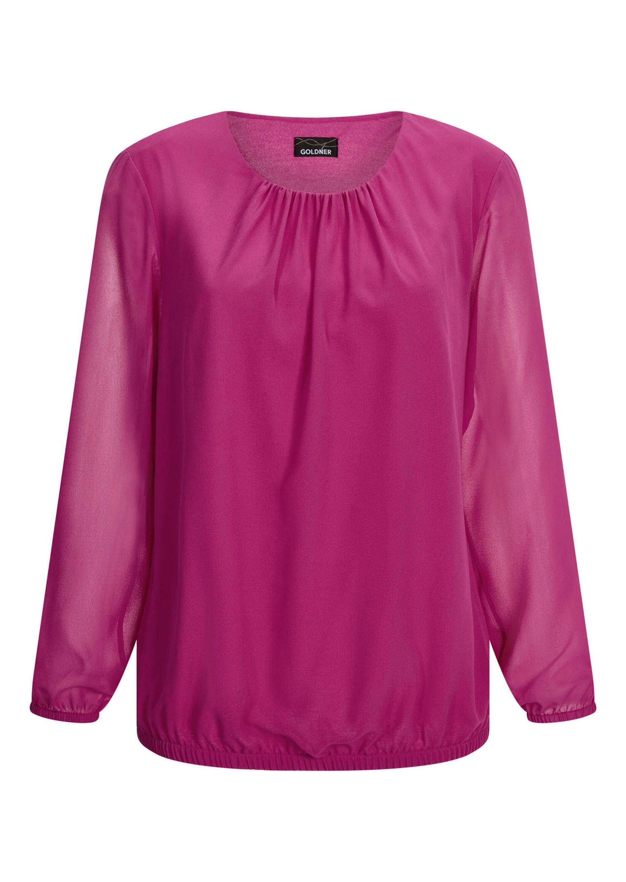 GOLDNER Klassische Bluse "Jerseybluse mit Falten-Details" Rundhalsausschnitt