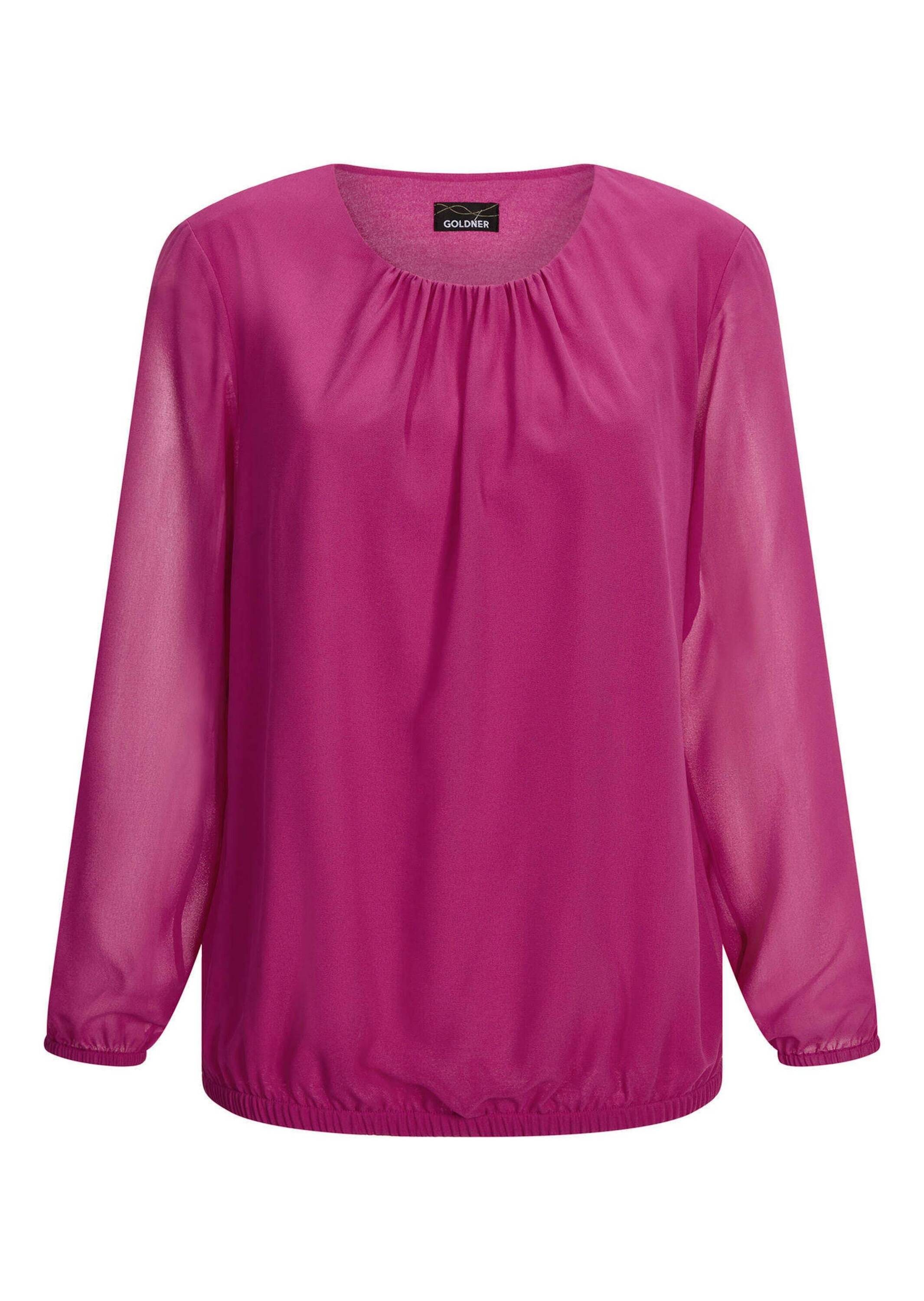 Klassische Bluse GOLDNER "Kurzgröße Elegante Bluse aus Chiffon", Damen, Gr. 22, pink (beere), Obermaterial: 67% Polyester PES. 30% Viskose CV. 3% Elasthan EL., Modisch, Blusen, Rundhalsausschnitt
