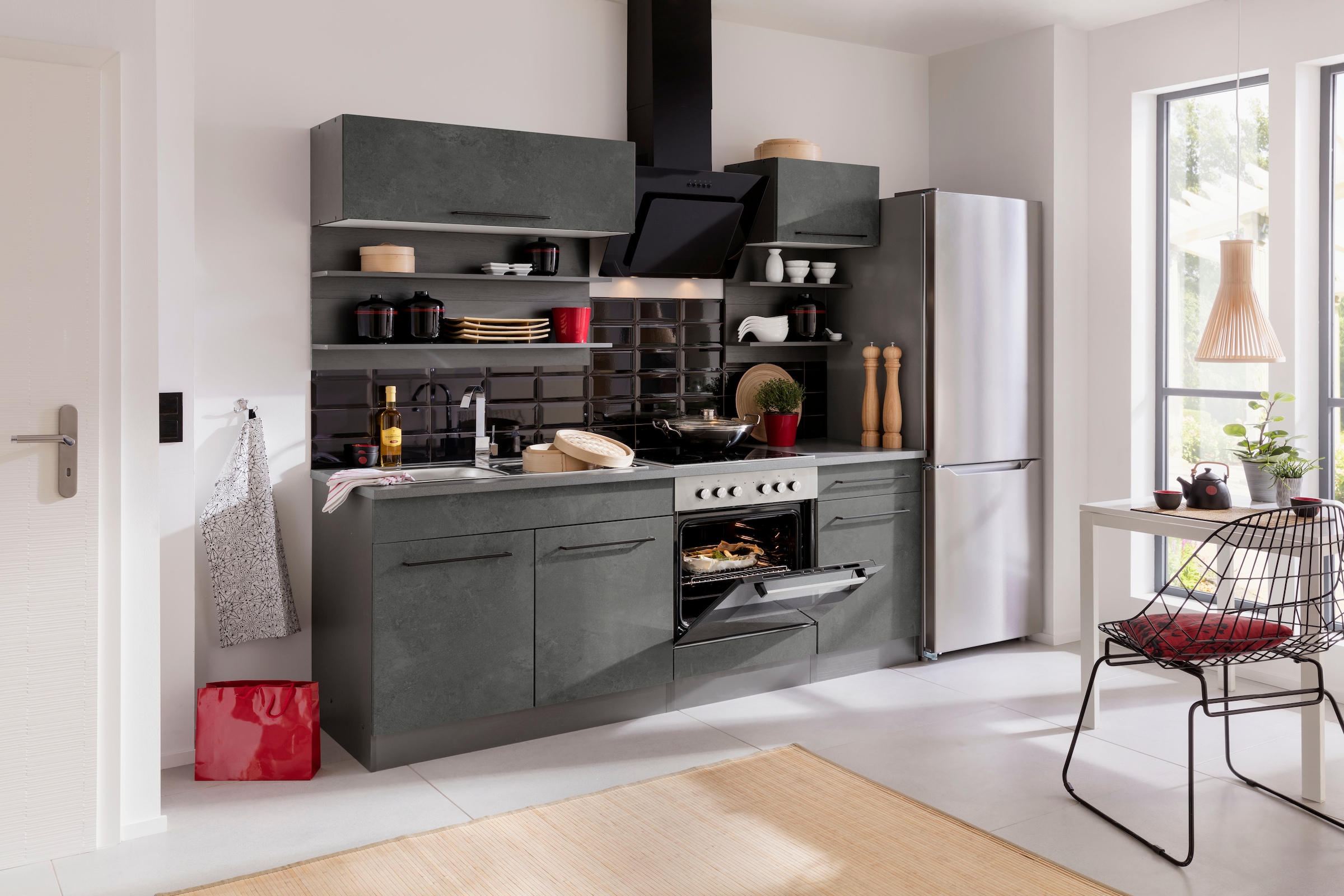 KOCHSTATION "KS-Tulsa" Breite 210 cm, schwarze Metallgriffe, hochwertige MD günstig online kaufen