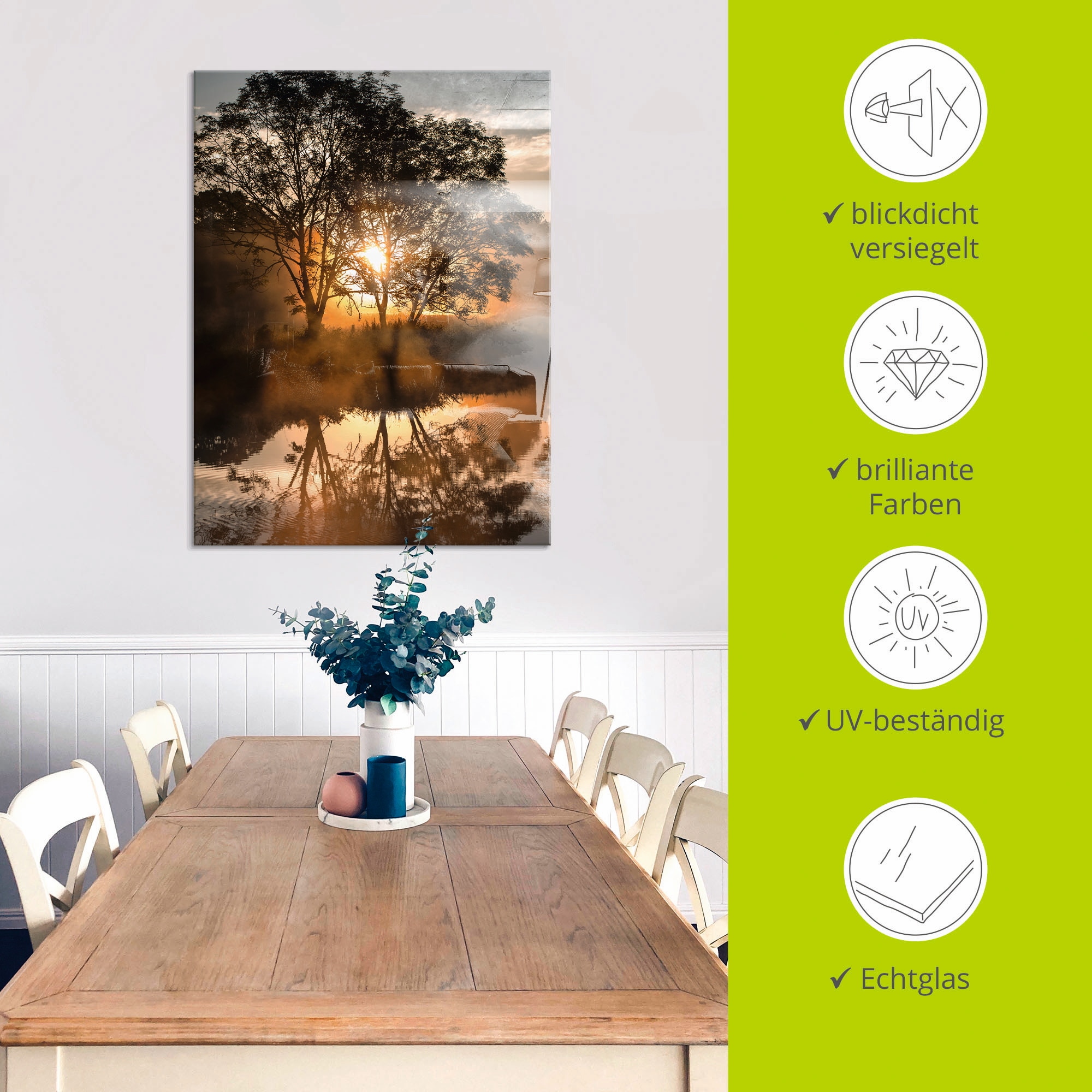 Artland Glasbild »Früh morgens, wenn der Tag erwacht«, Gewässer, (1 St.), in verschiedenen Größen