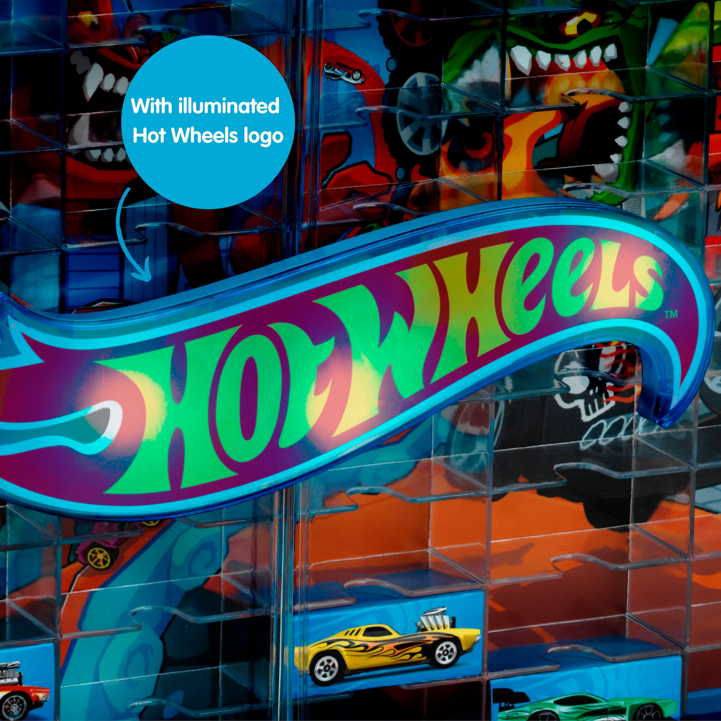 Hot Wheels Sammelkoffer »Sammelvitrine für 54 Autos«, mit leuchtendem Hot Wheels Logo