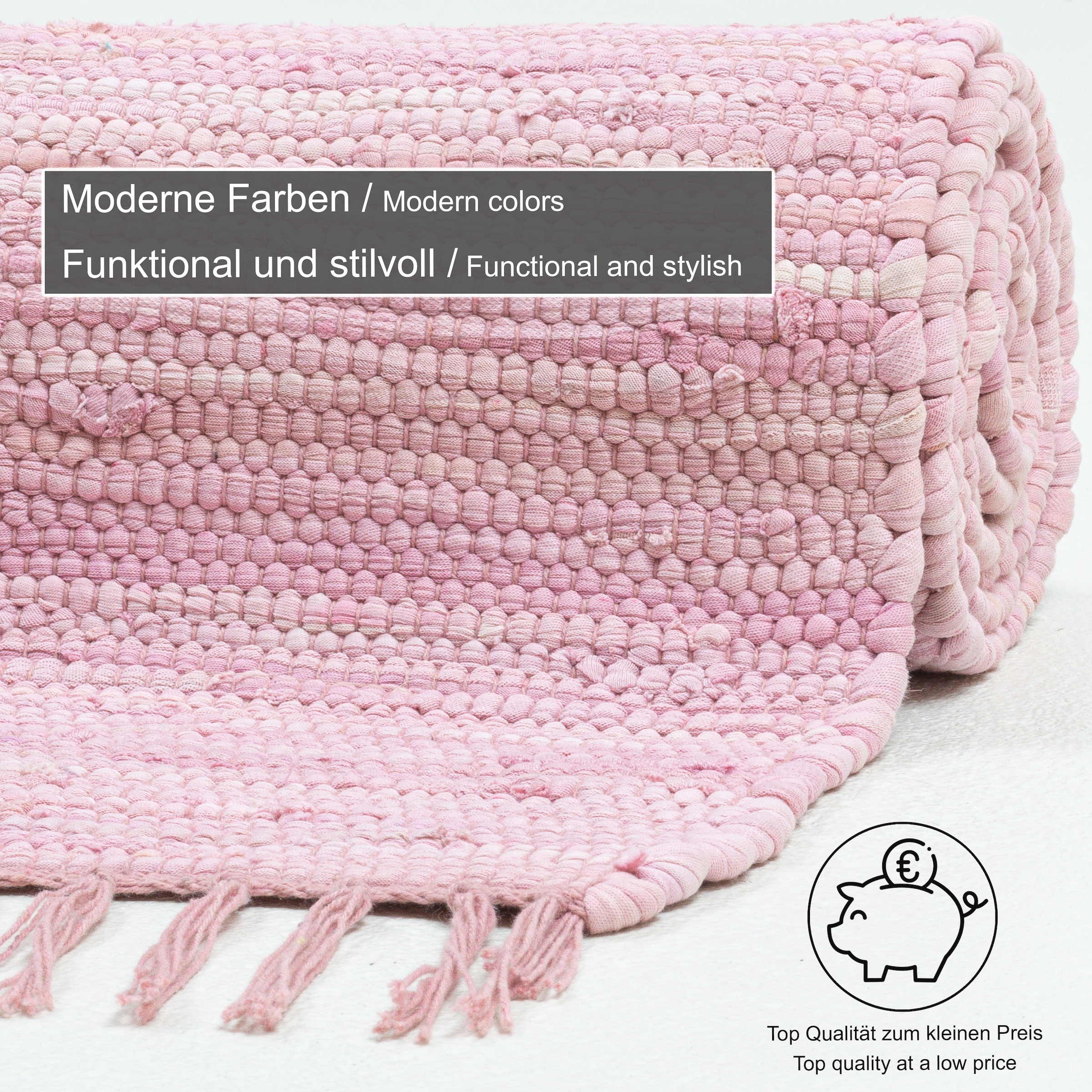 THEKO Teppich »Happy Cotton Fleckerl, handgewebt« rechteckig 5 mm Höhe Flachgewebe, reine Baumwolle, meliert, mit Fransen, auch als Läufer