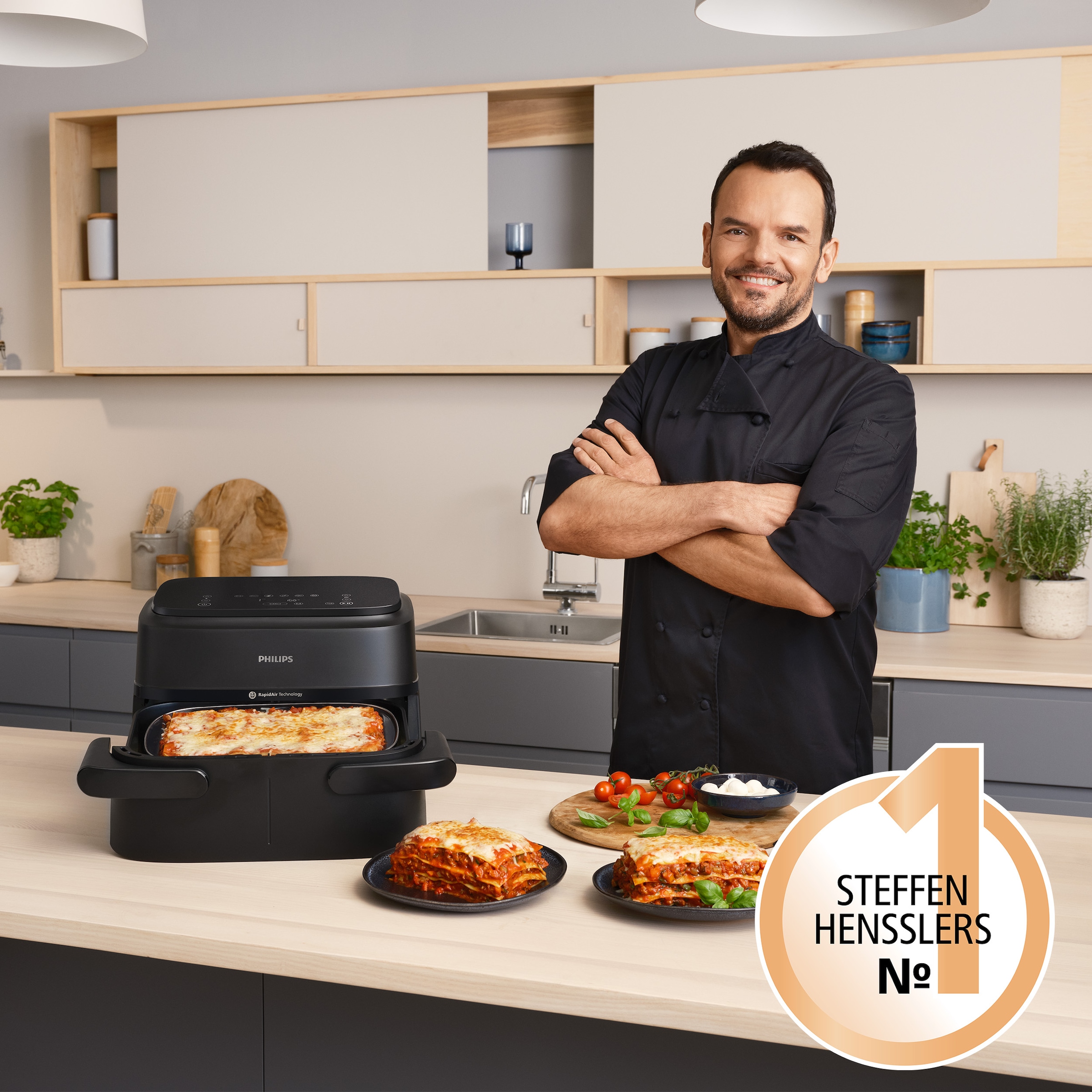 Philips Heißluftfritteuse »Airfryer 1000 Flexible Basket NA150/00, zwei Körbe mit 7.1L«, 2450 W, RapidAir Technologie und 10 Kochfunktionen; Schwarz