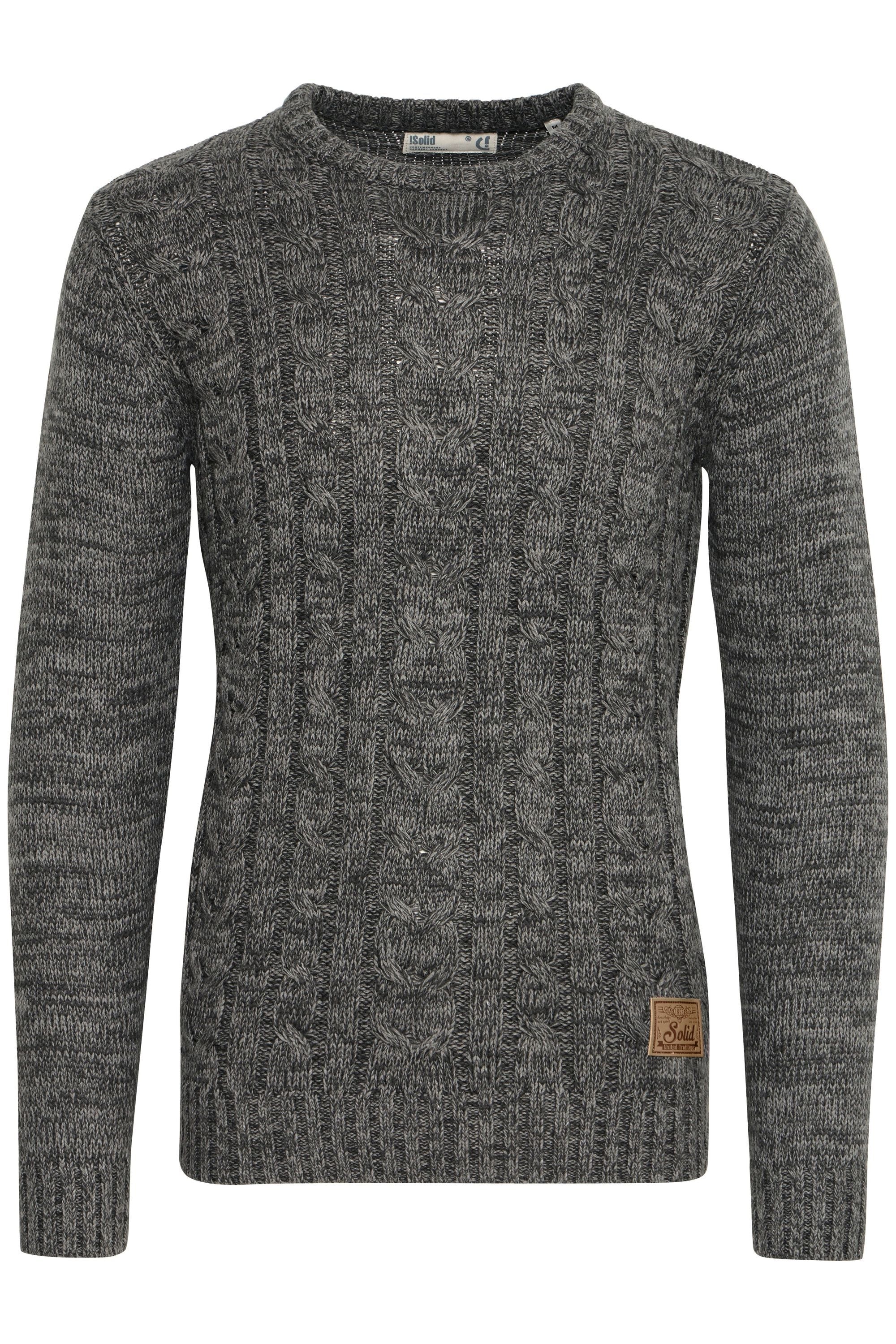 !solid Strickfleece-Pullover SOLID "Strickpullover SDPhilemon", Herren, Gr. L, grau (dunkelgrau), Obermaterial: 100% Baumwolle CO., Pullover