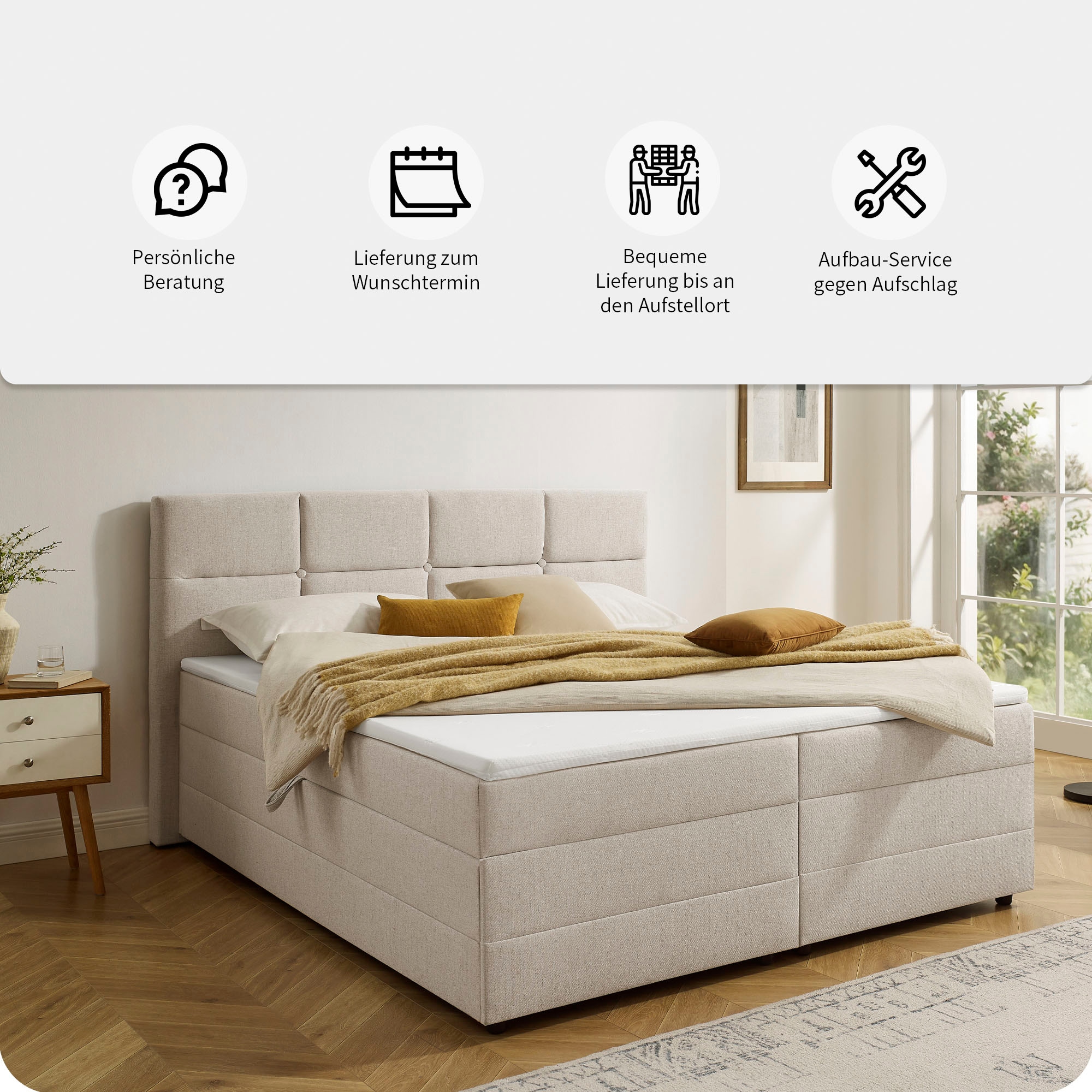 INOSIGN Boxbett »Fillmore inkl. Bettkasten, Liegefläche 180x200 cm, in Boxspring-Optik«, inkl. Topper, erhältlich in verschiedenen Farben