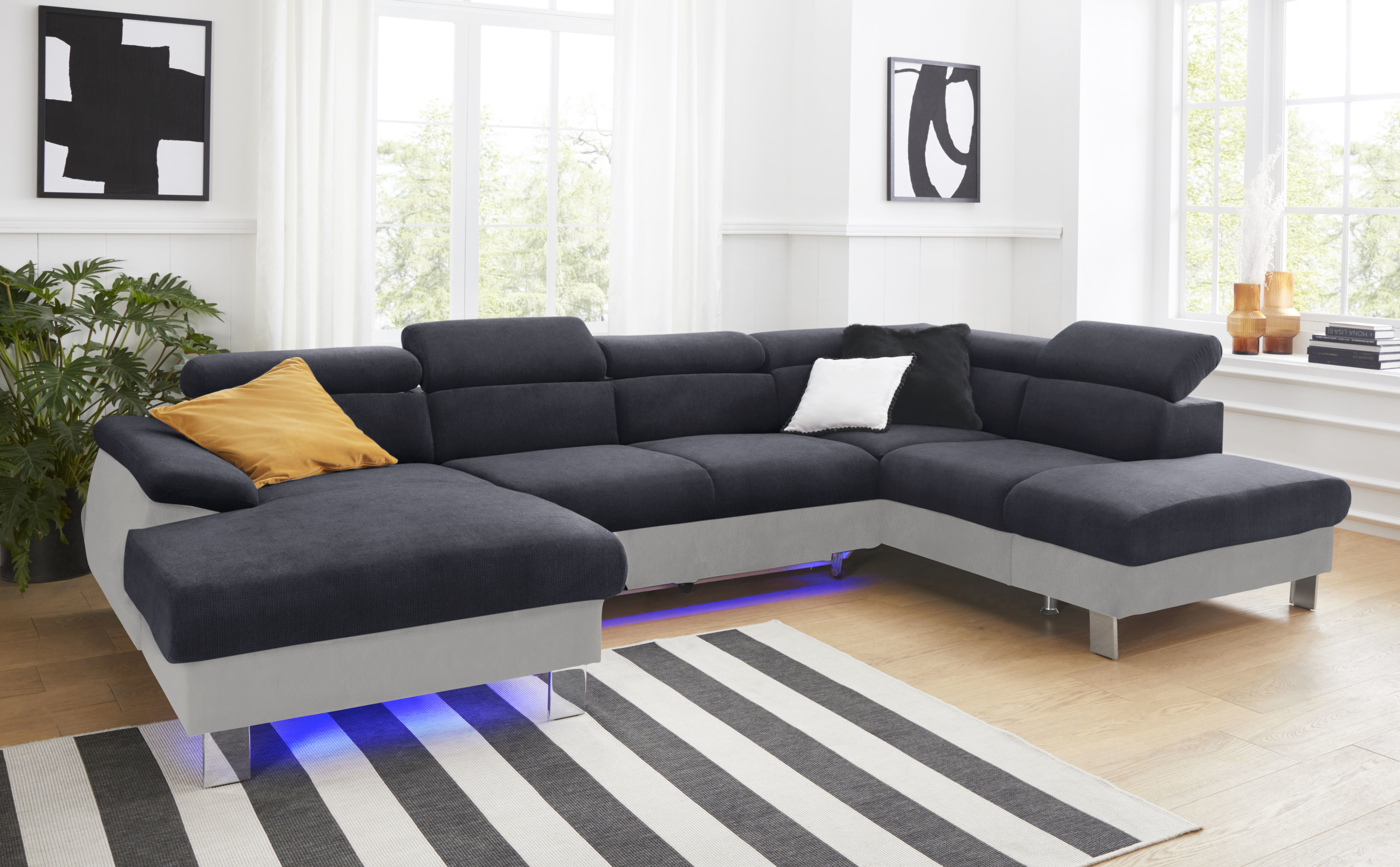 COTTA Wohnlandschaft "Komaris U-Form, B: 320 cm" mit Kopfteilverstellung, optional Schlaffunktion, Bettkasten & Licht