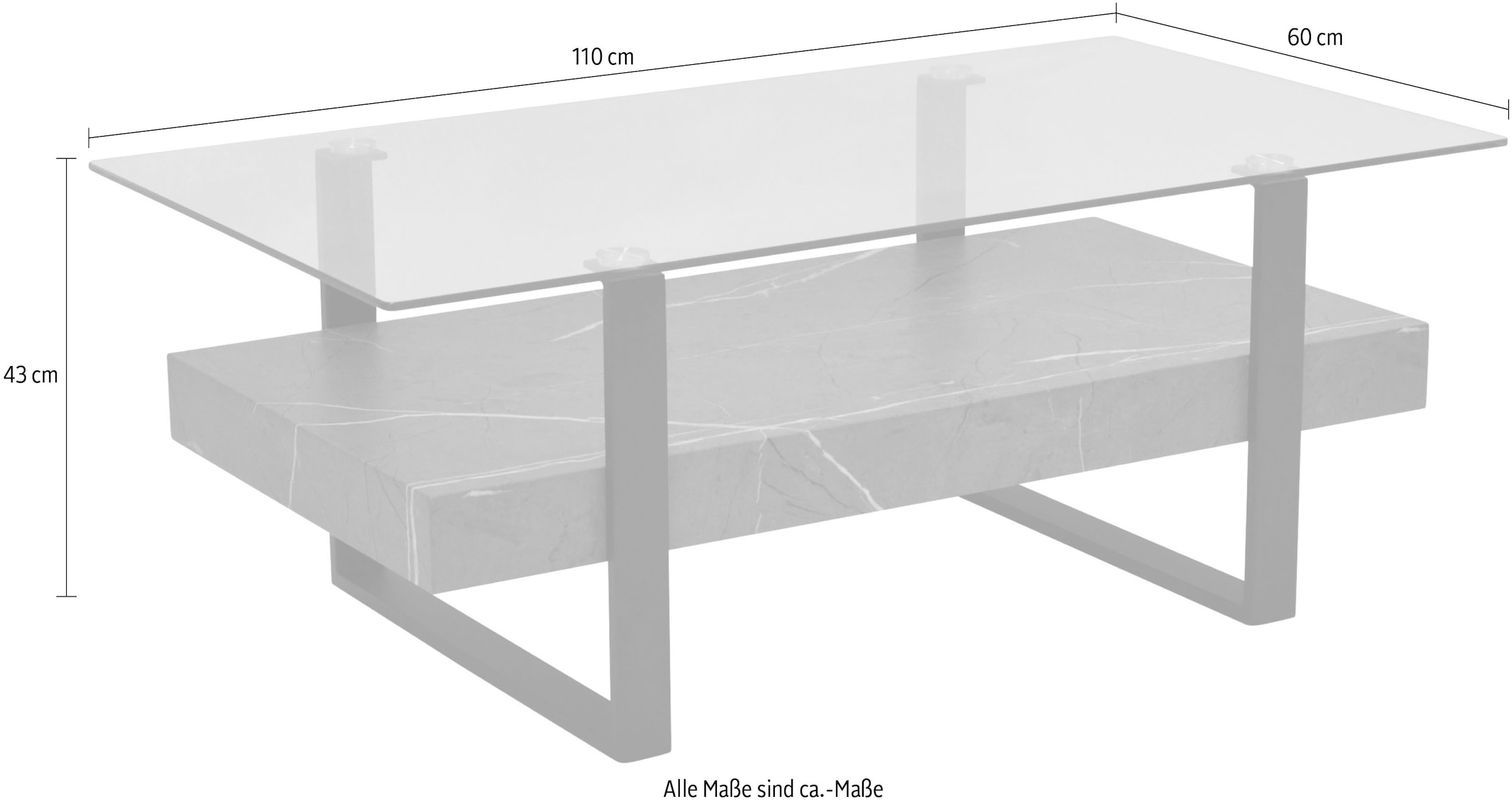 HELA Couchtisch »KONRAD«, (1 St.), Couchtisch; Ablageboden; Glasplatte; Kufengestell