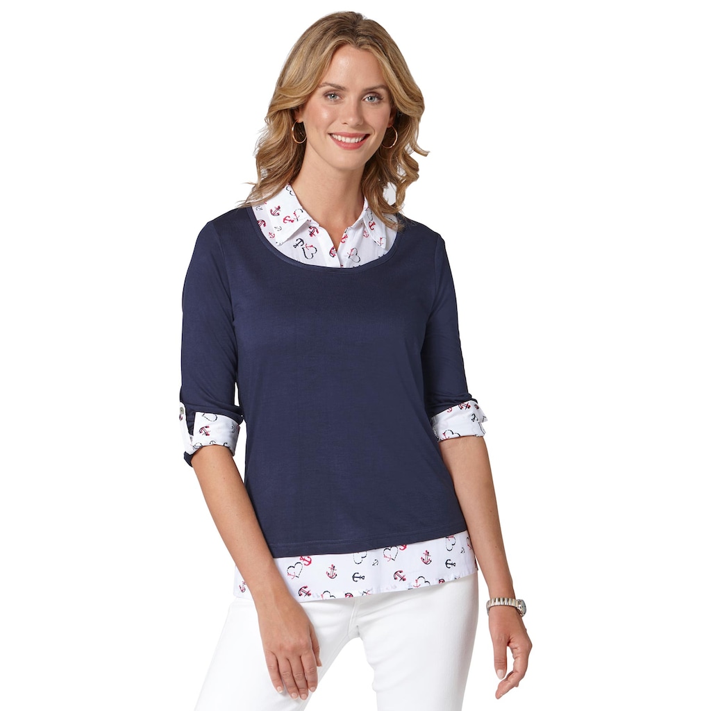Damenmode Shirts & Sweatshirts Ambria 2-in-1-Shirt »Shirt«, (1 tlg.) marine-weiß-bedruckt