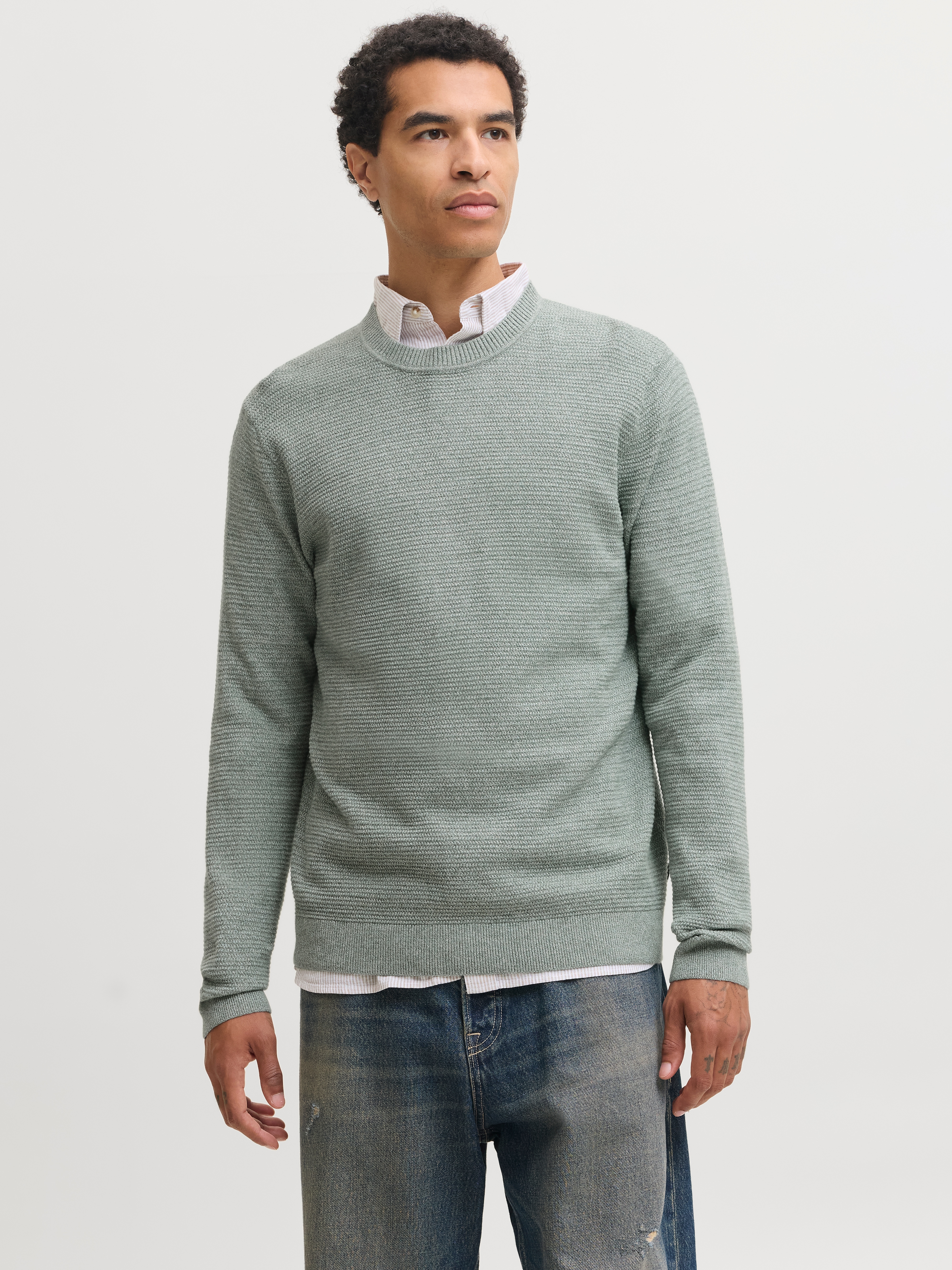Jack & Jones Rundhalspullover "JPRBLURILEY KNIT CREW NECK LS SN" Baumwolle, regular fit