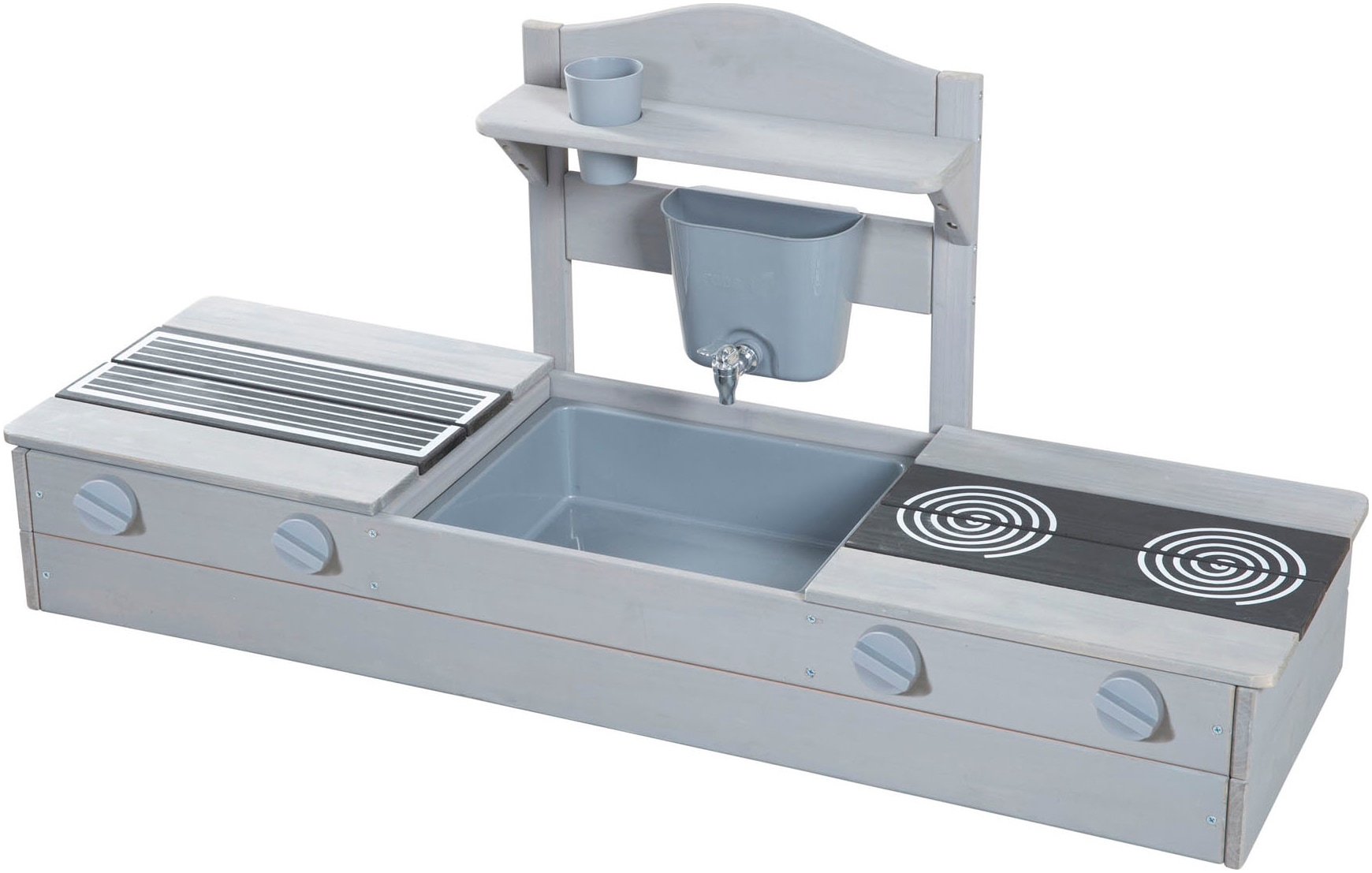 ROBA Kinder Sandkasten "2 in 1, Balkonsandkasten mit Matschküche", B/H/T: 116cm x 54cm x 37cm, grau, Kunststoff, Massivholz, B:116cm H:54cm T:37cm,