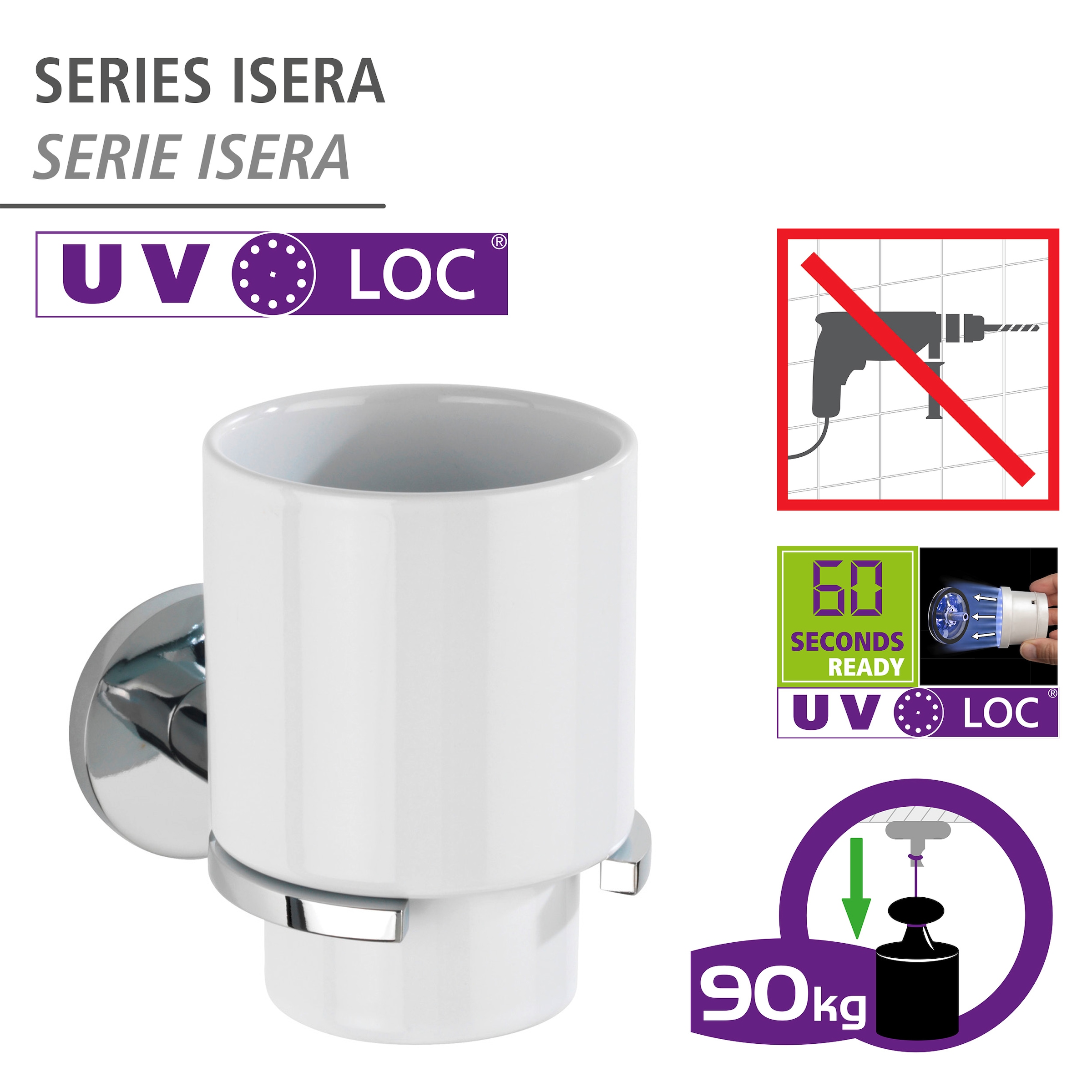 WENKO Zahnputzbecher »UV-Loc® Isera«, befestigen ohne Bohren mit innovativem Klebesystem