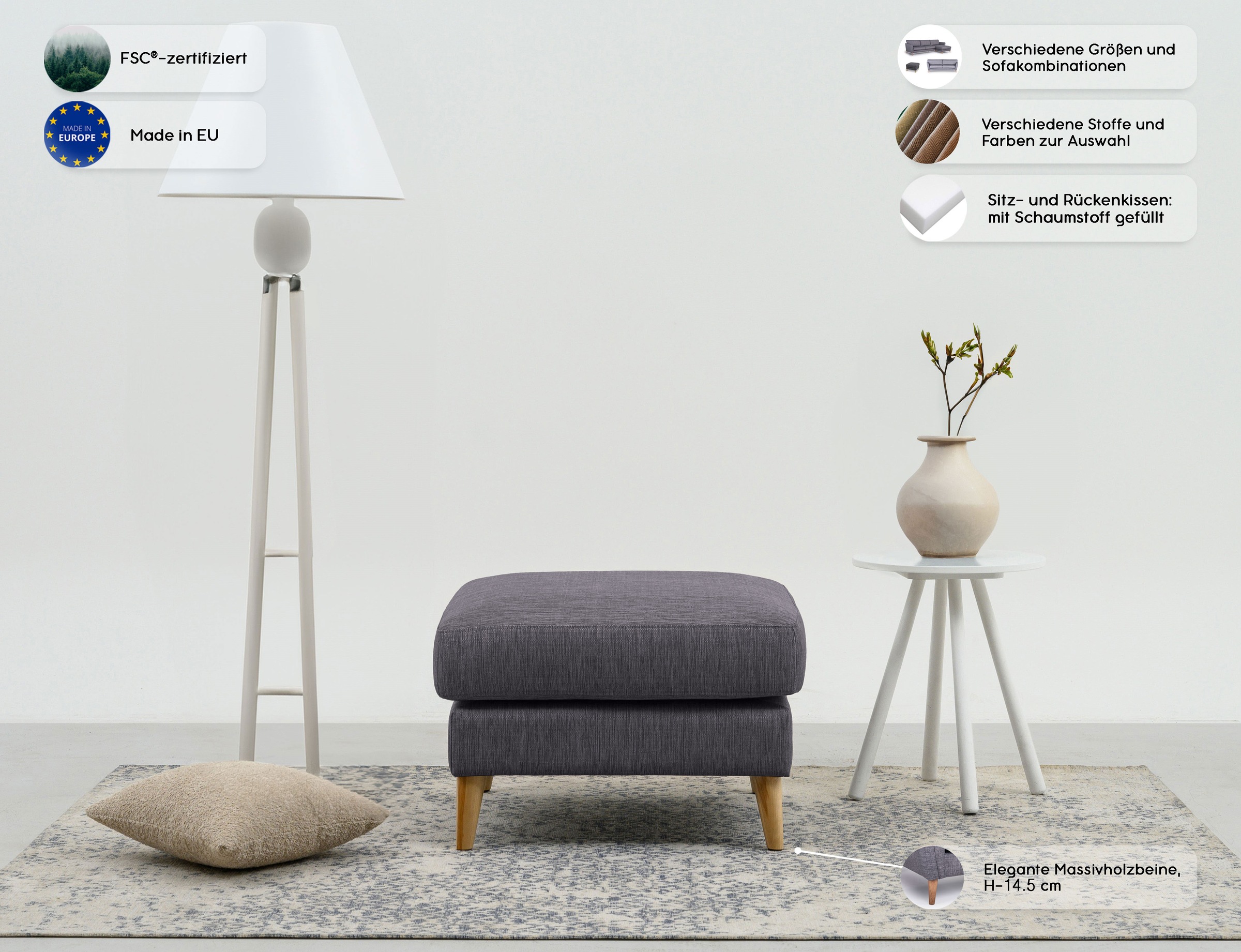 Thumbnail - Home affaire Polsterhocker "MARSEILLE", Massivholzbeine Eiche, Landhausstil, Wellenunterfederung