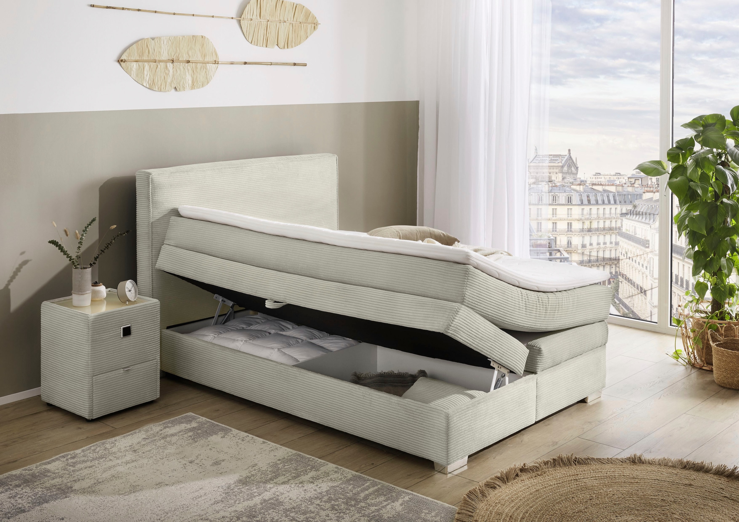 Jockenhöfer Gruppe Boxspringbett »Arabella, 2x 70er Boxen mit Stauraum«, Wende-Bonell-Federkern-Matratze (H2/H3), inkl. Topper