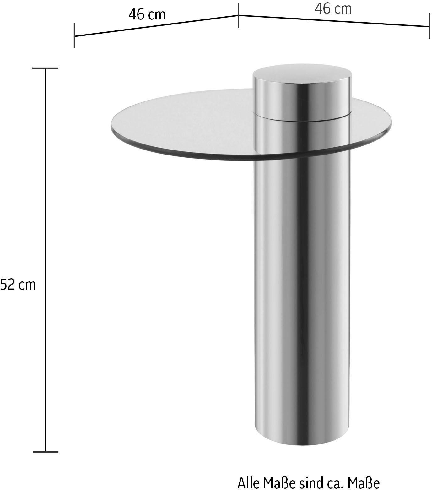 Kayoom Beistelltisch »Ontario 125, Runde Glasplatte aus Sicherheitsglas, 100% Edelstahl«, (1 St.), Minimalistisches Design, Säulengestell, pflegeleicht