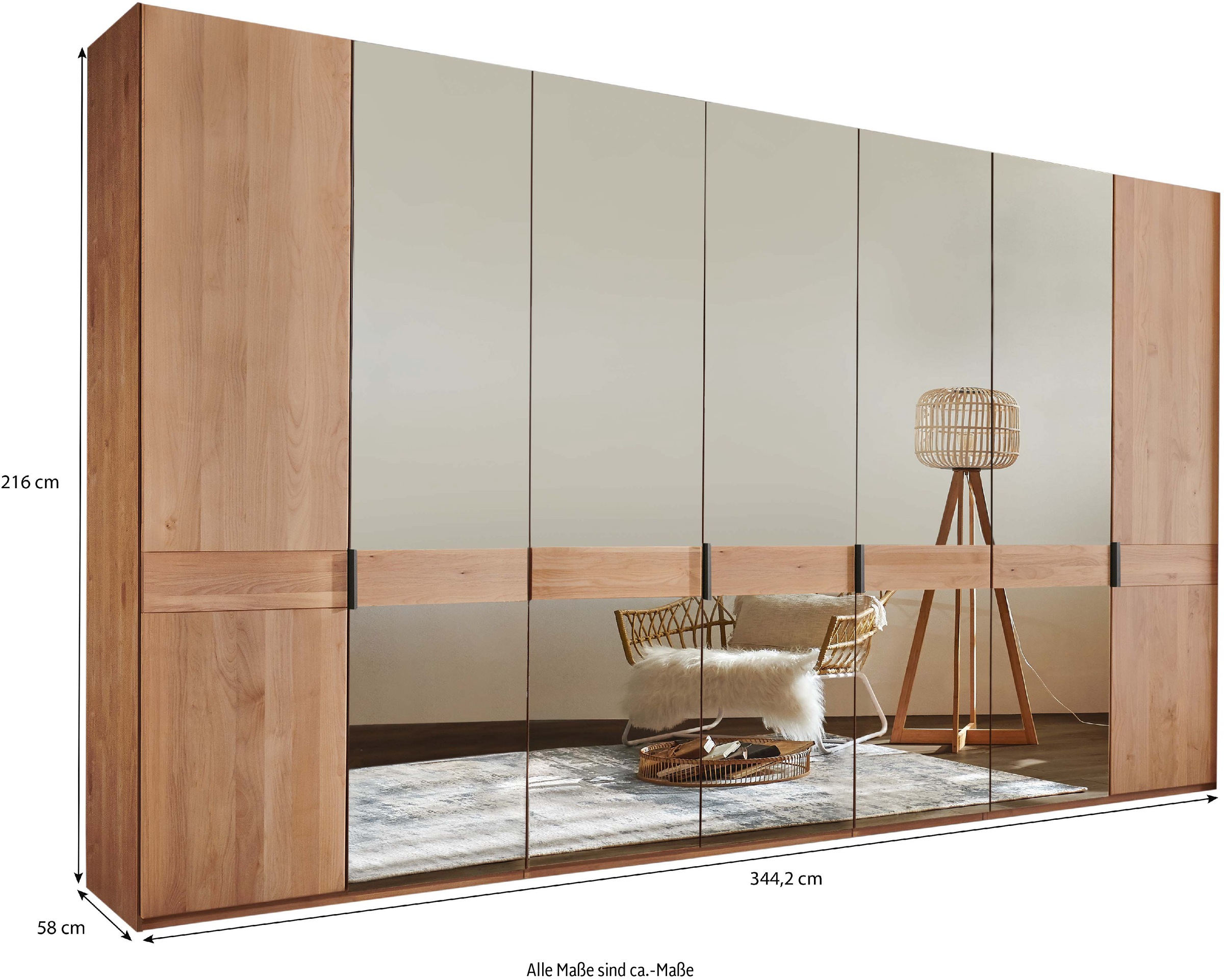 WIEMANN Drehtürenschrank »Cardiff, Massivholztüren in Kombination mit Glas- oder Spiegeltüren«, (4 Breiten, 2 Höhen 216/236cm auswählbar), hochwertiges Design in langlebiger Qualität, viel Stauraum