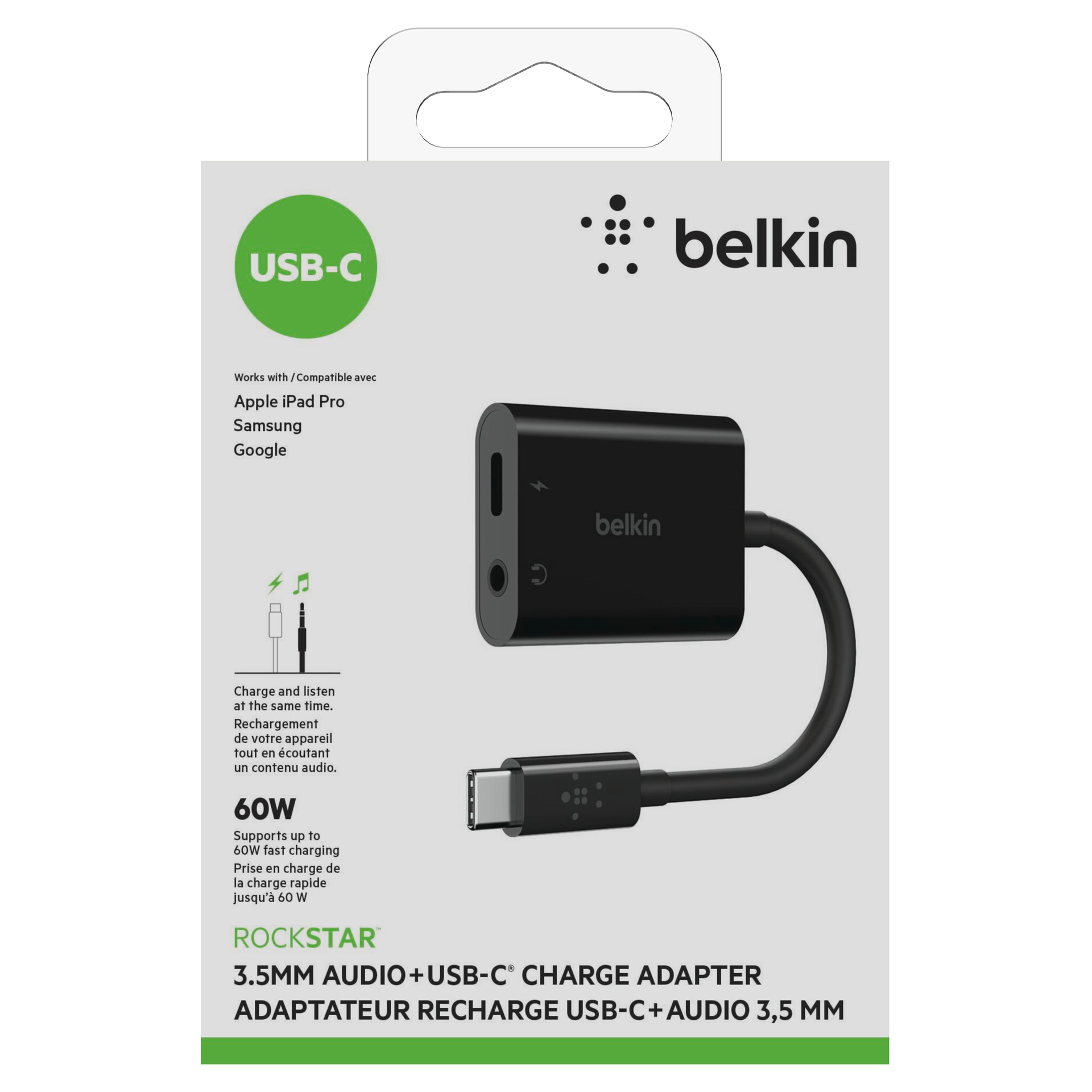 Belkin Audio-Adapter »RockStar 3,5mm-Klinken-Audio- und USB-C-Ladeadapter«, USB Typ C zu 3,5-mm-Klinke, 4,68 cm, kompatibel mit USB-PD und Quick Charge 2.0