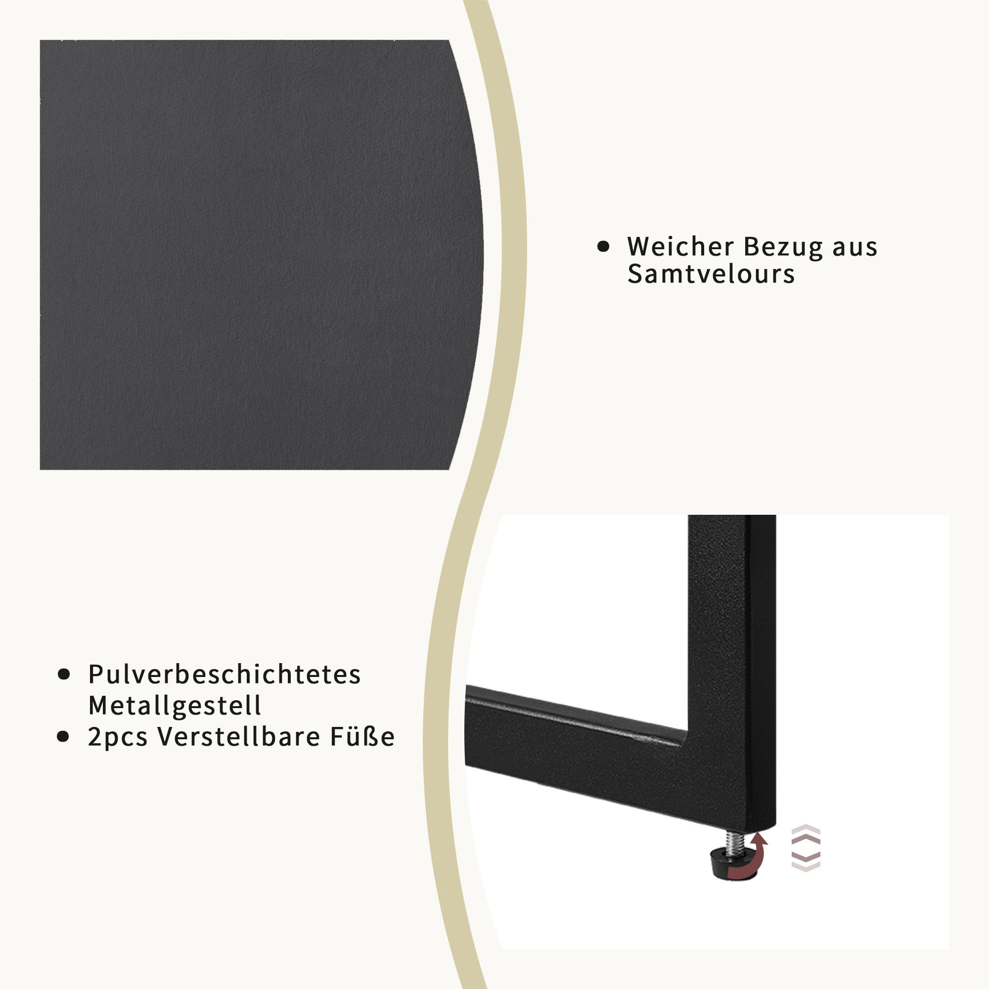 OTTO home Esszimmerstuhl »Vendy«, (Set), 2 St., Samtstoff Velvet, mit verstellbaren Füßen und robustem, pulverbeschichtetem Gestell.