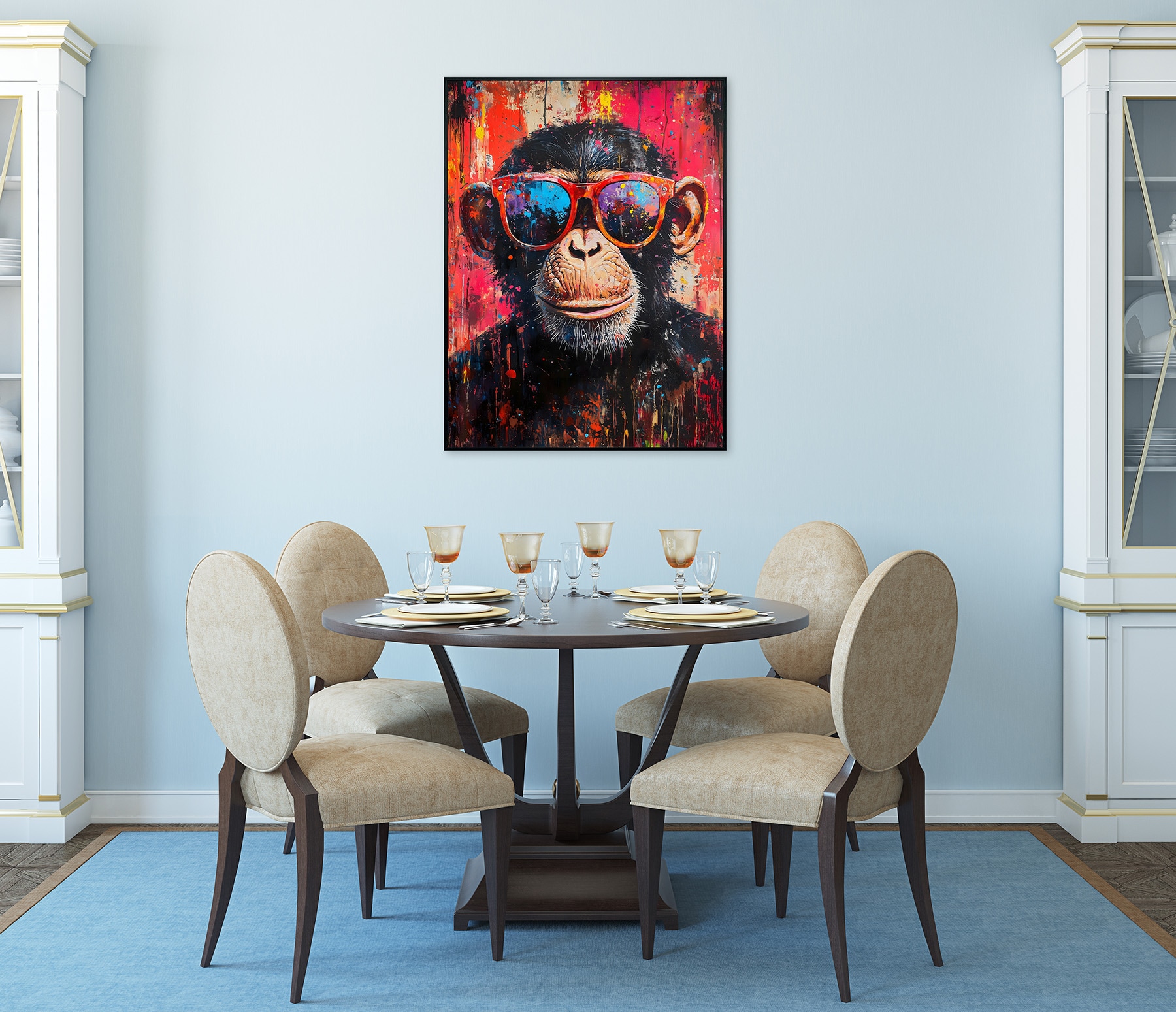 Bönninghoff Ölgemälde »handarbeit gerahmt SCHIMPANSE 60x90 cm – Wandbild Pop Art« Affen | Affenbilder | Pop Art 1 Stk. tlg. handgefertigt, jedes Bild ein Unikat, Schattenfugenrahmen