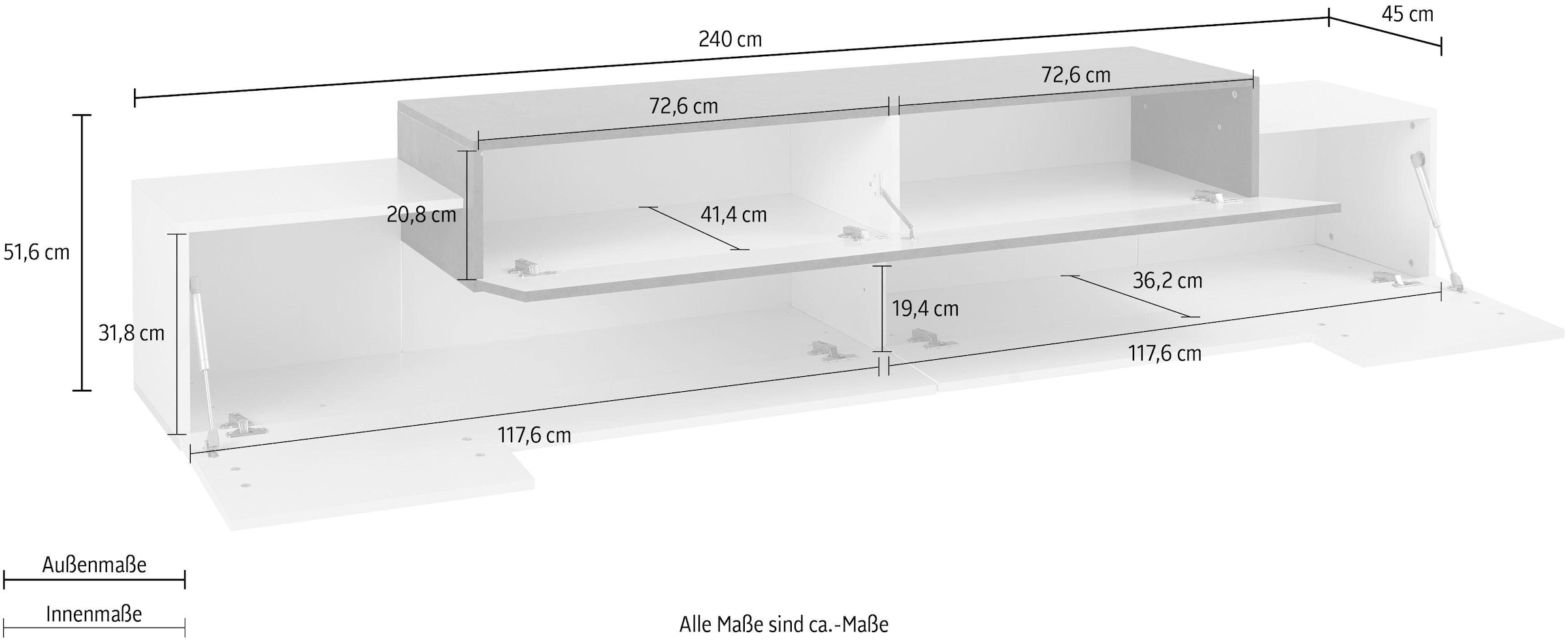 INOSIGN Lowboard »Coro,Lowboard,TV-Kommode,TV-Möbel,TV-Bank«, mit 3 Klappen, (B/T/H) 240x45x51,6 cm