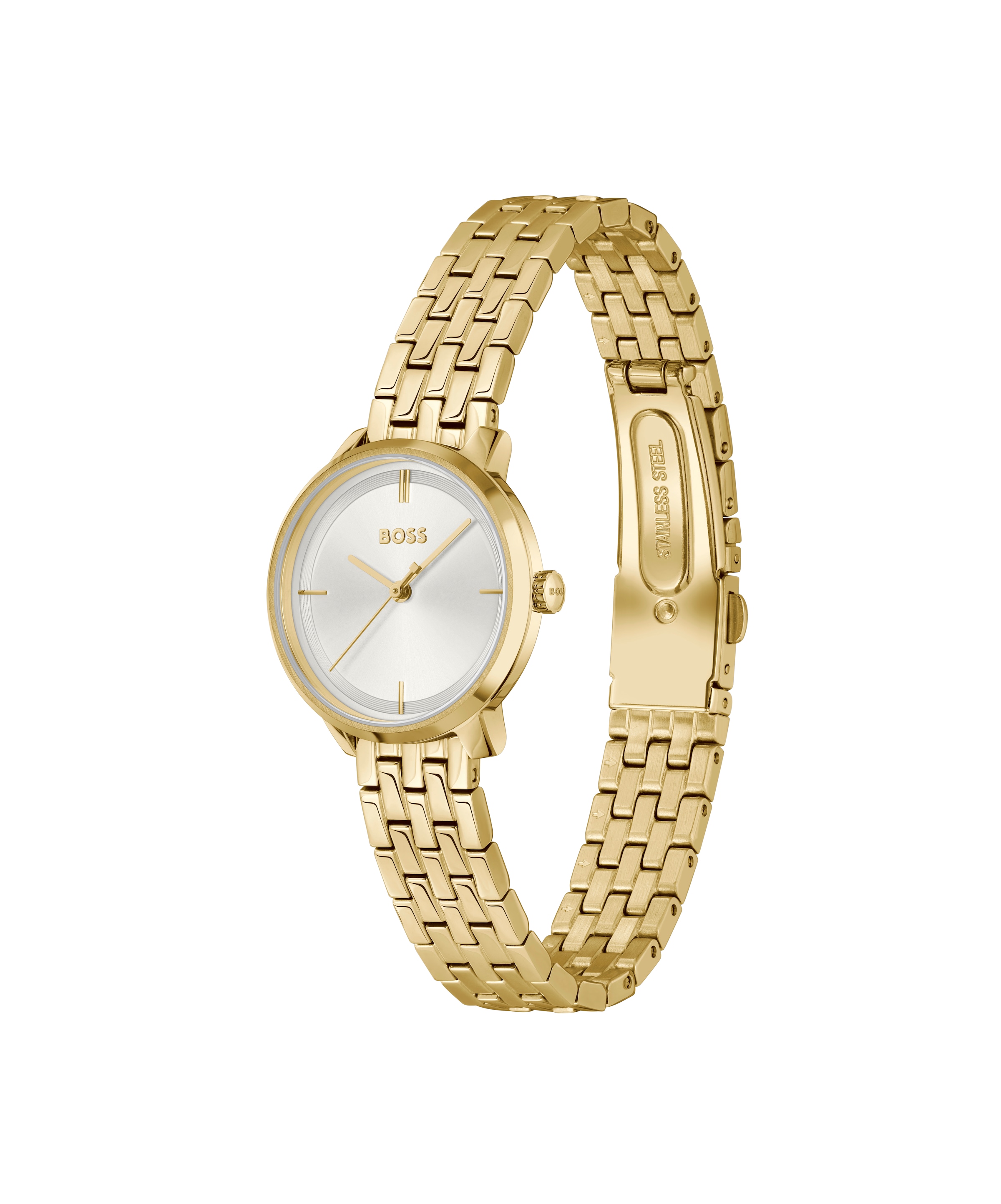 BOSS Quarzuhr »LUCIA« Armbanduhr, Damenuhr, Edelstahlarmband, analog, Glassteine