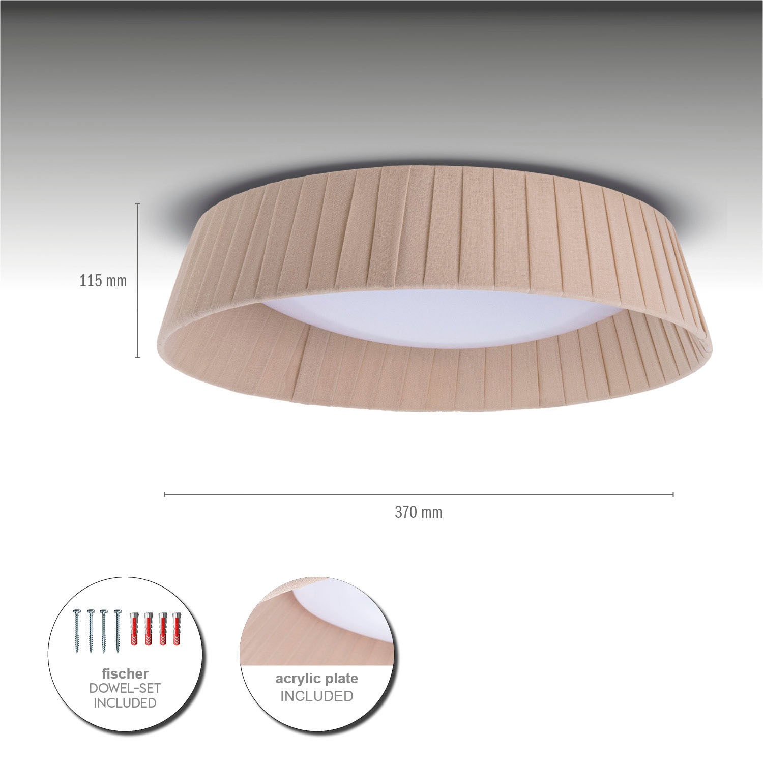 Paco Home Deckenleuchte »TARTE«, Leuchtmittel E27 | ohne Leuchtmittel, Rund Büroleuchte 2 x E27 Textilschirm Modern Geschlossen Unifarben