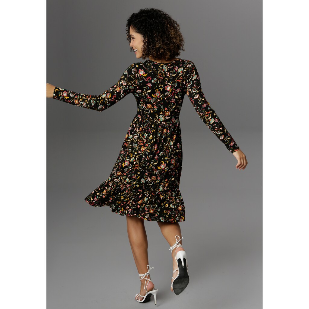 Damenmode Modetrends Aniston CASUAL Jerseykleid, mit Blumendruck oder getupft - schick sind beide schwarz-mais-rot-olivgrün-weiß Damenmode Modetrends Aniston CASUAL Jerseykleid, mit Blumendruck oder getupft - schick sind beide schwarz-mais-rot-olivgrün-weiß