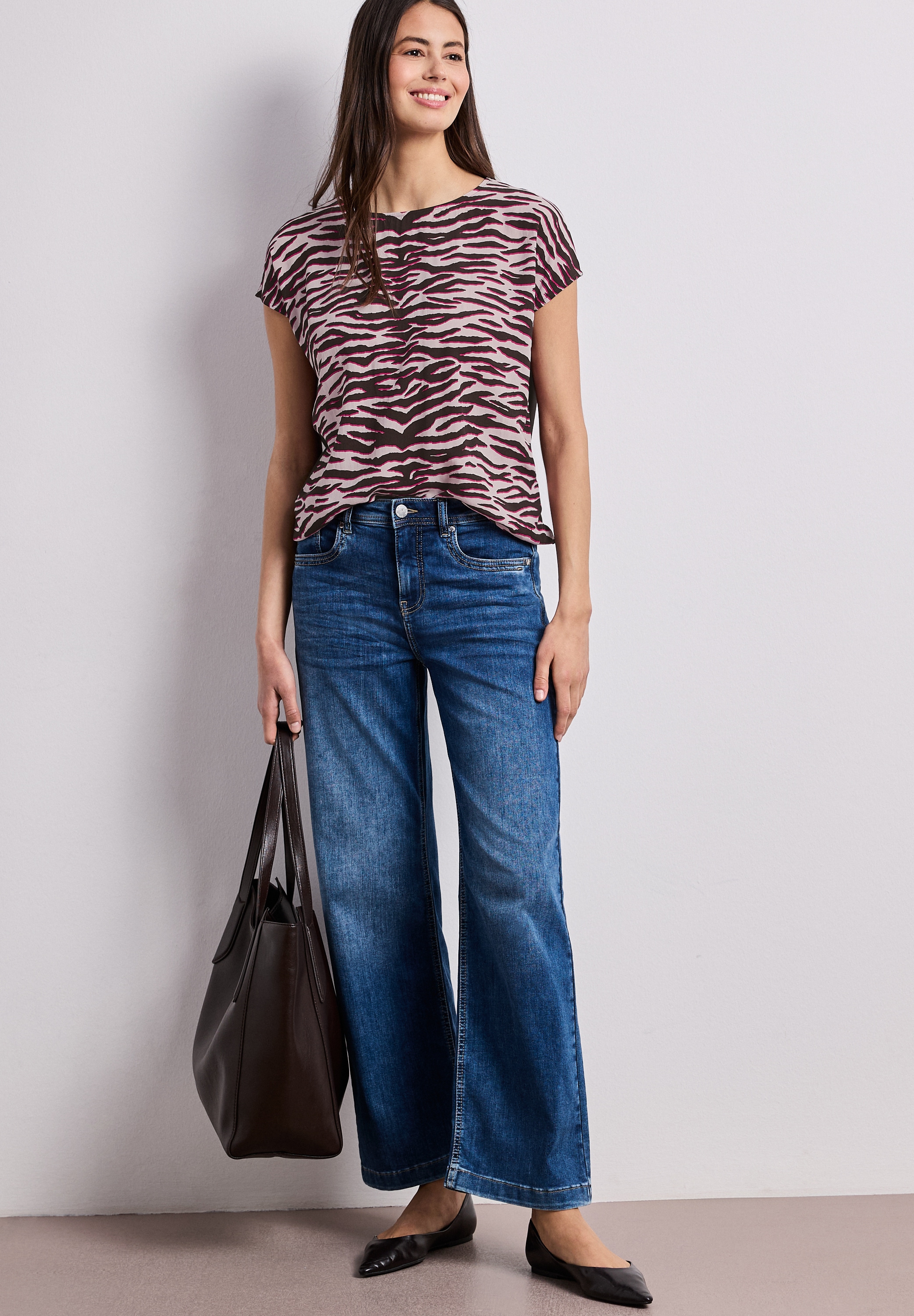 STREET ONE Shirttop Sommershirt mit Front im Animal-Look