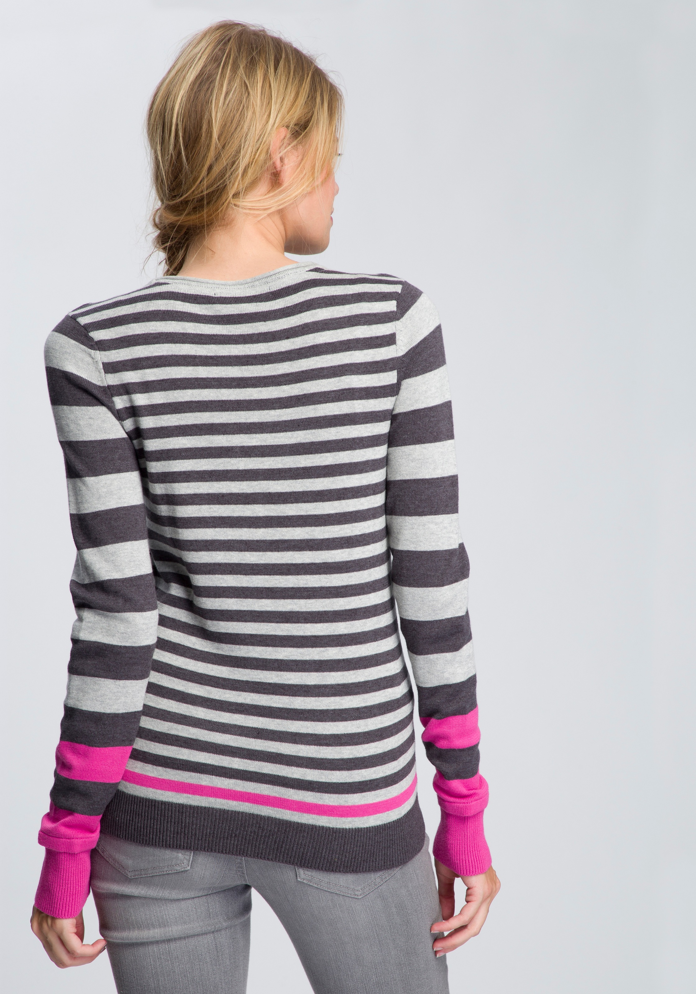 TOM TAILOR Polo Team Rundhalspullover Streifenmix und Kontrastfarben GU9987