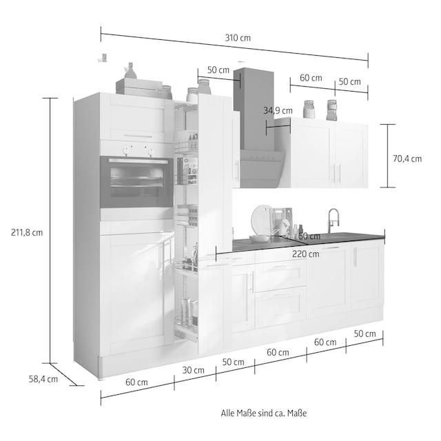 OPTIFIT Küchenzeile »Ahus«, Breite 310 cm, wahlw. mit E-Geräten, MDF  Fronten, Soft Close Funktion | BAUR