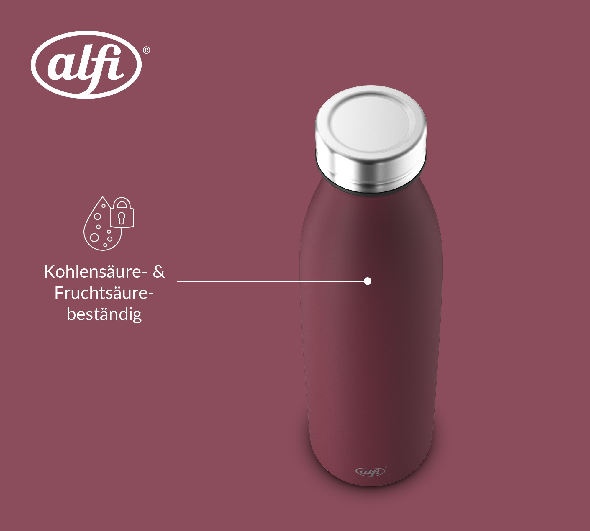 Alfi Isolierflasche »PURE BOTTLE, aus doppelwandigem Edelstahl, spülmaschinenfest« 0,50l, 24h kalt, Pulverbeschichtung, absolut dicht bei Kohlensäure