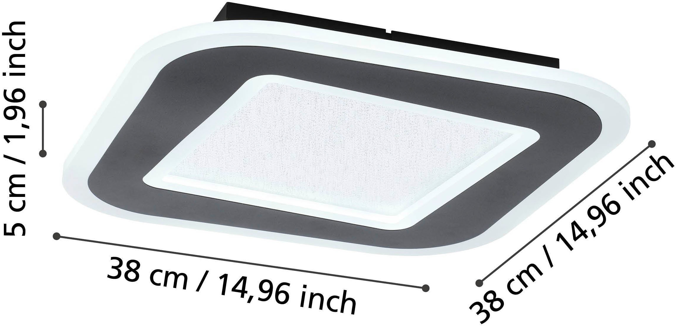 EGLO Deckenleuchte »Macchoni Deckenlampe, Kristall Deckenleuchte mit Fernbedienung, Lampe« LED-Modul 1 Stk. Kaltweiß | Neutralweiß | Warmweiß Wand-/Deckenleuchte - L38 x B38 x H5 cm - schwarz, weiß - 20W inkl.