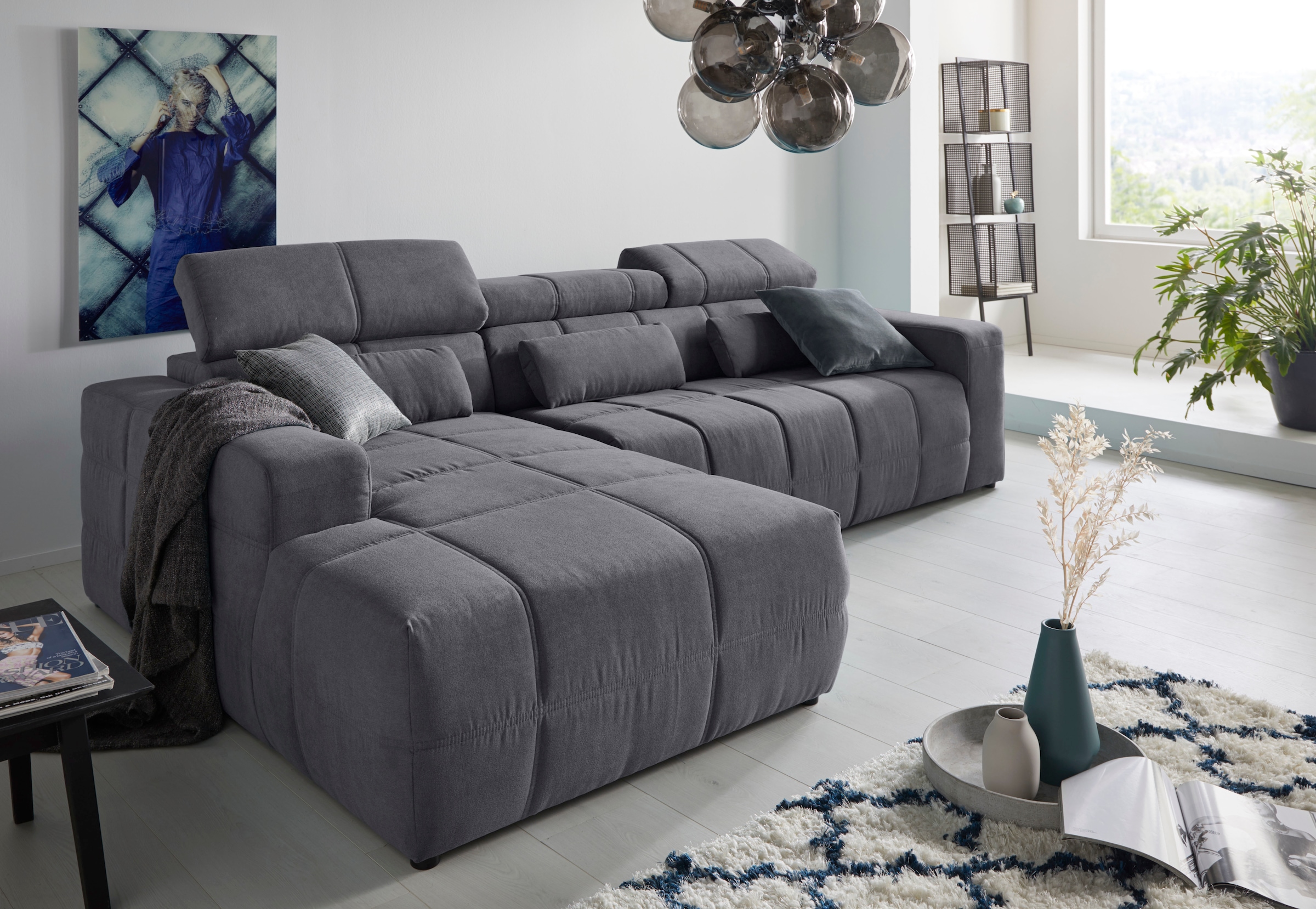 DOMO collection Ecksofa "BRANDON 289x177x80 cm, whlw. mit Sitztiefenverstellung, L-Form" mit Kopfteilverstellung, wahlweise Sitztiefenverstellung, L-Form