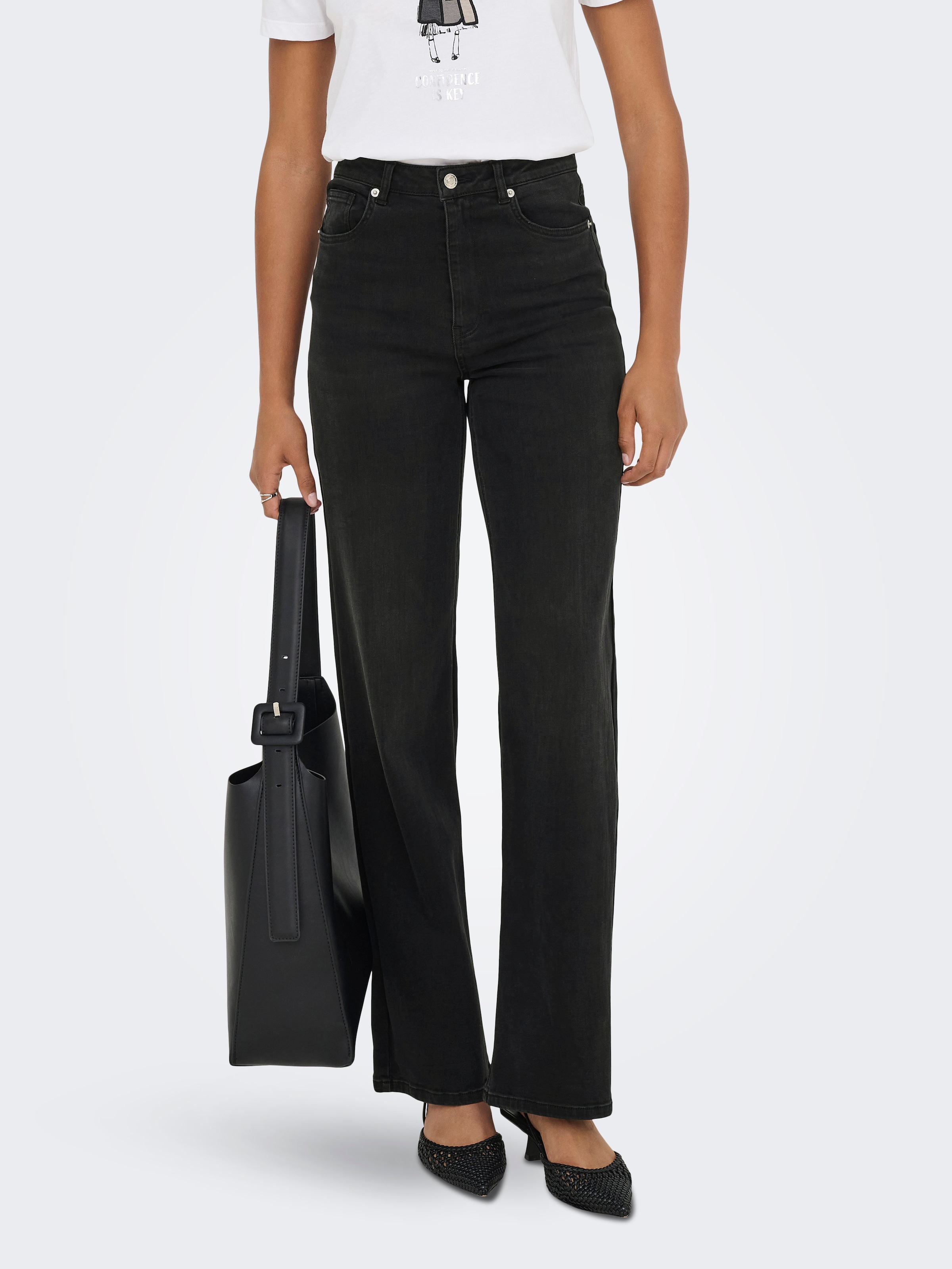 ONLY "ONLJUICY-WAUW HW WIDE DNM GUA006 NOOS" hohe Taille, weite Beinform, washed black