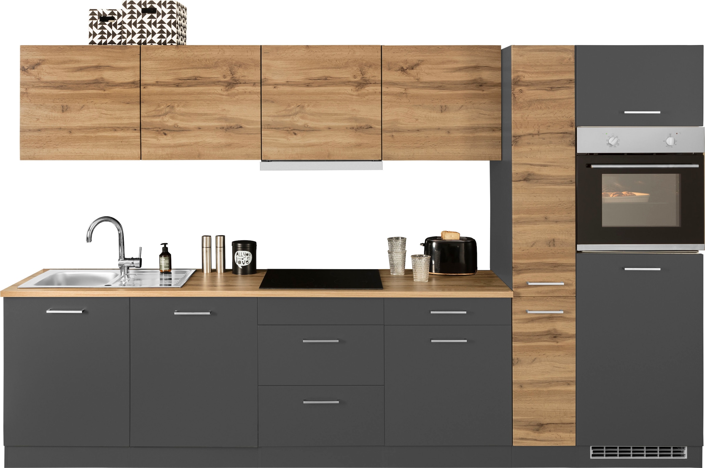 Küchenzeile »Kehl«, mit E-Geräten, Breite 330 cm, inkl. Kühlschrank und Geschirrspüler