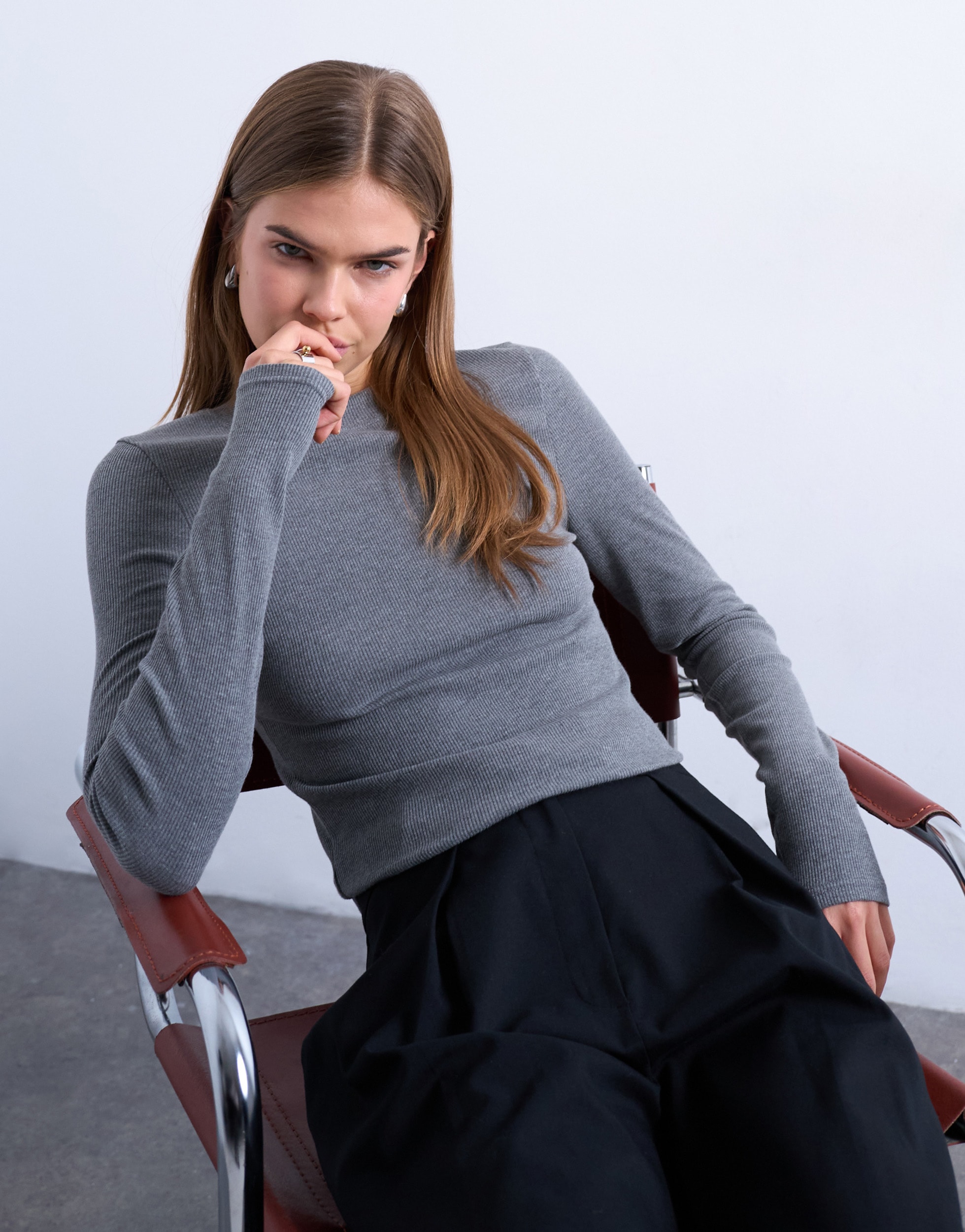 TOPSHOP Langarmshirt »TSBEA LS RIB CURVED HEM TOP JRS NOOS« Baumwollmischung, normal geschnitten