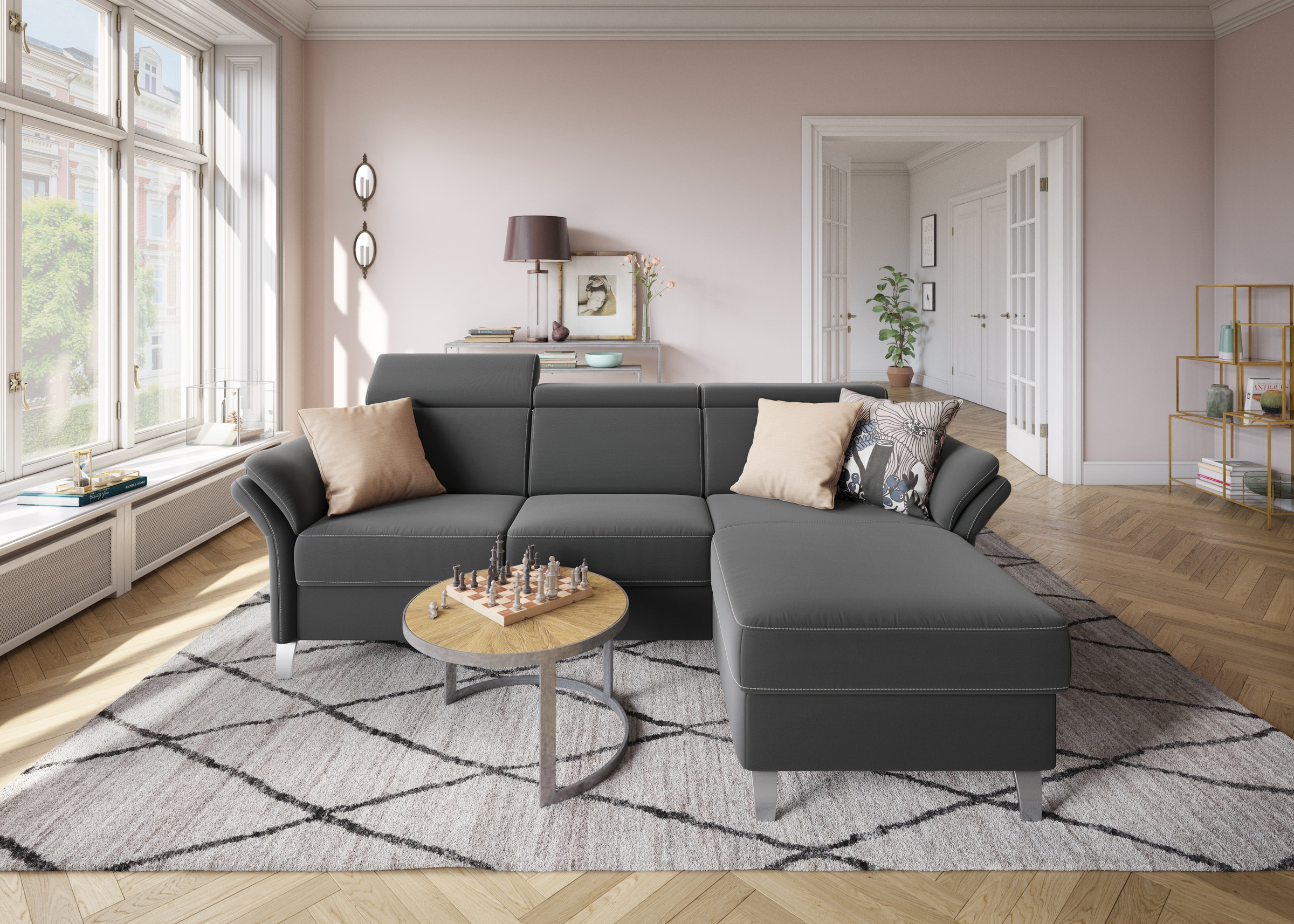 sit&more Ecksofa »Vincenzo L-Form«, inklusive Kopfteilverstellung, wahlweise mit Bettfunktion, Bettkasten