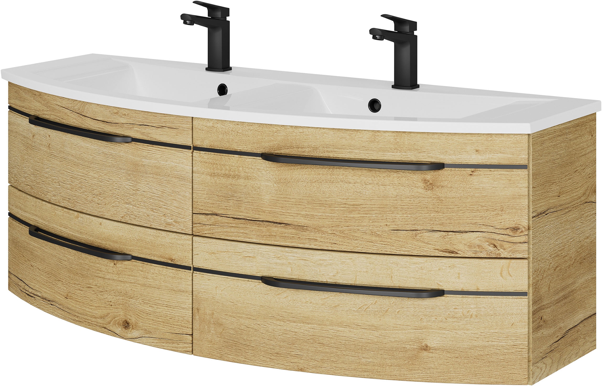 Saphir 1100000002199 "Serie 7045 Mineralmarmor-Waschtisch und Unterschrank, 131 cm breit" Waschplatz mit 4 Schubladen, Badmöbel Set mit Waschtisch