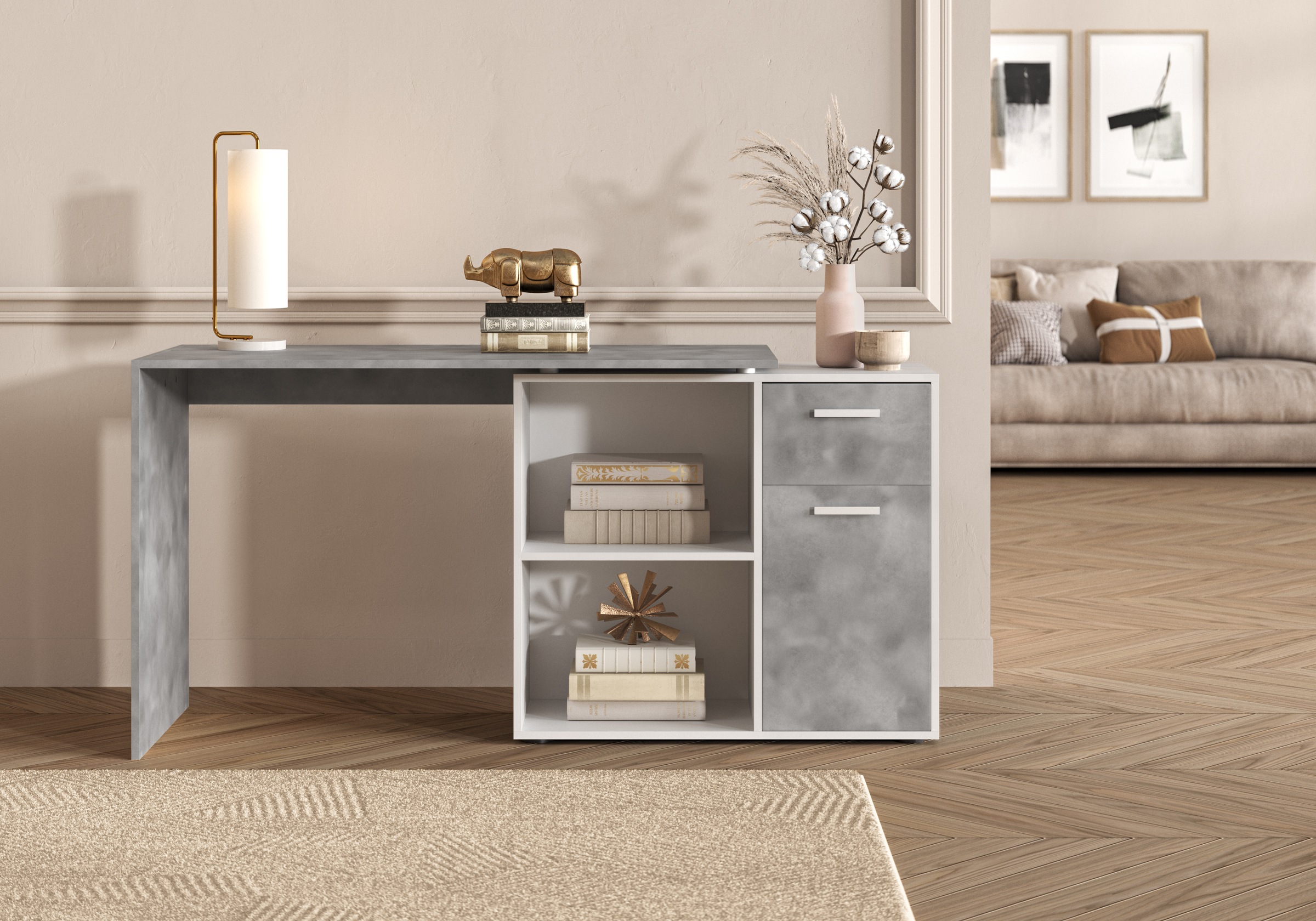 Bureau d'angle FMD AUGSBURG Gris 3