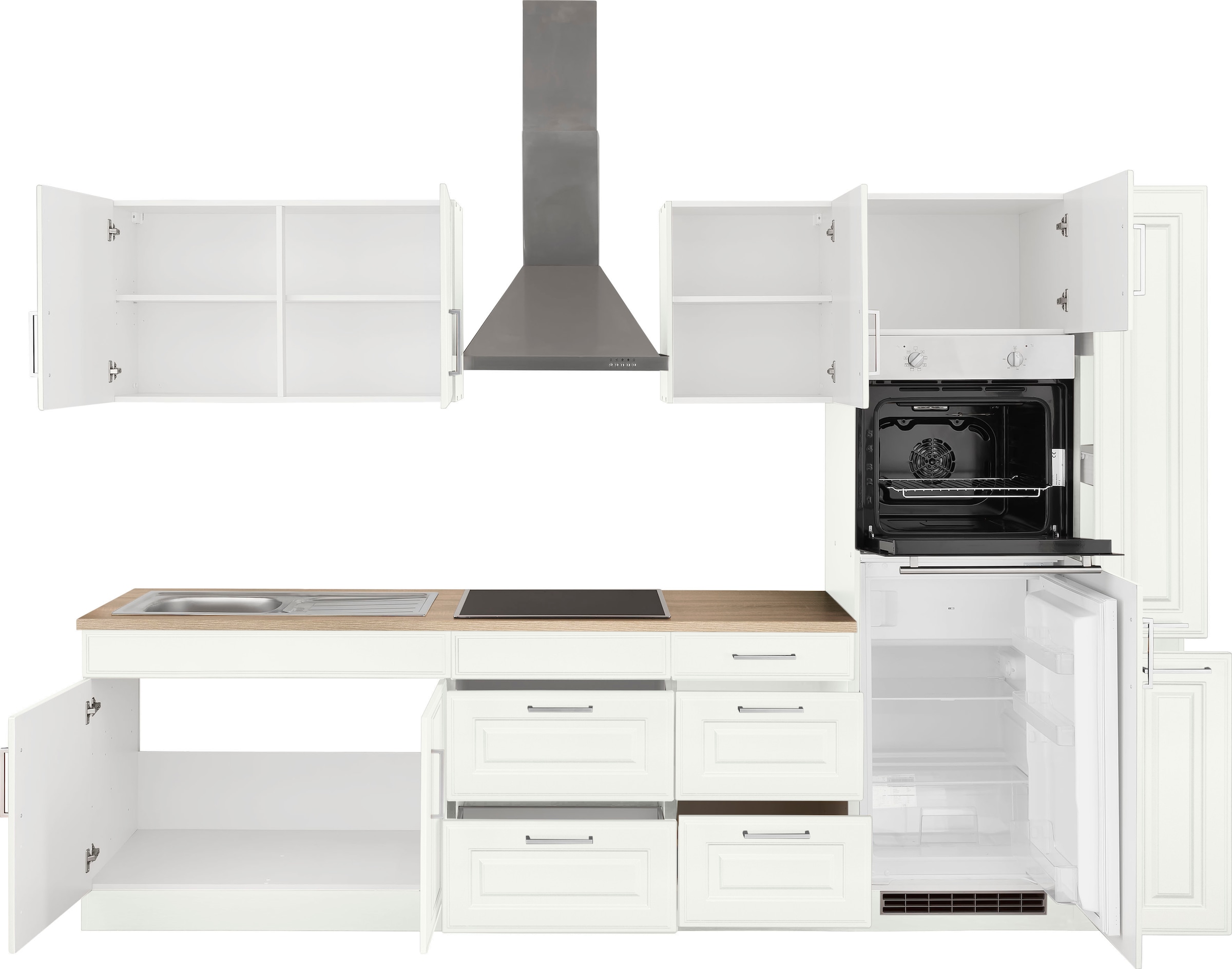 HELD MÖBEL Küchenzeile »Stockholm«, Breite 300 cm, mit hochwertigen MDF Fronten im Landhaus-Stil