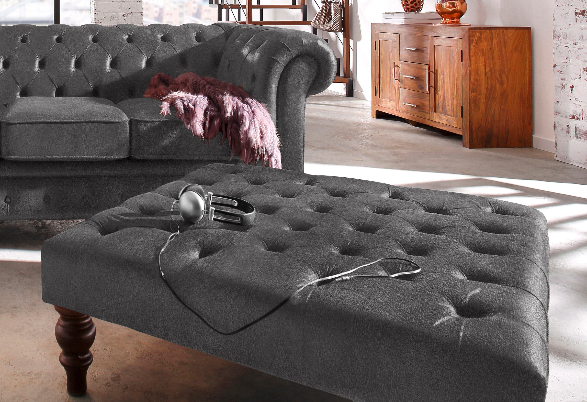 Home affaire Polsterhocker »Chesterfield«, mit Knopfheftung, auch in Leder