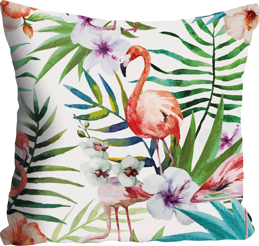 queence Dekokissen »Lena«, Kissenhülle,Blumen,Flamingos,Tropisch,Exotisch,Farbenfroh