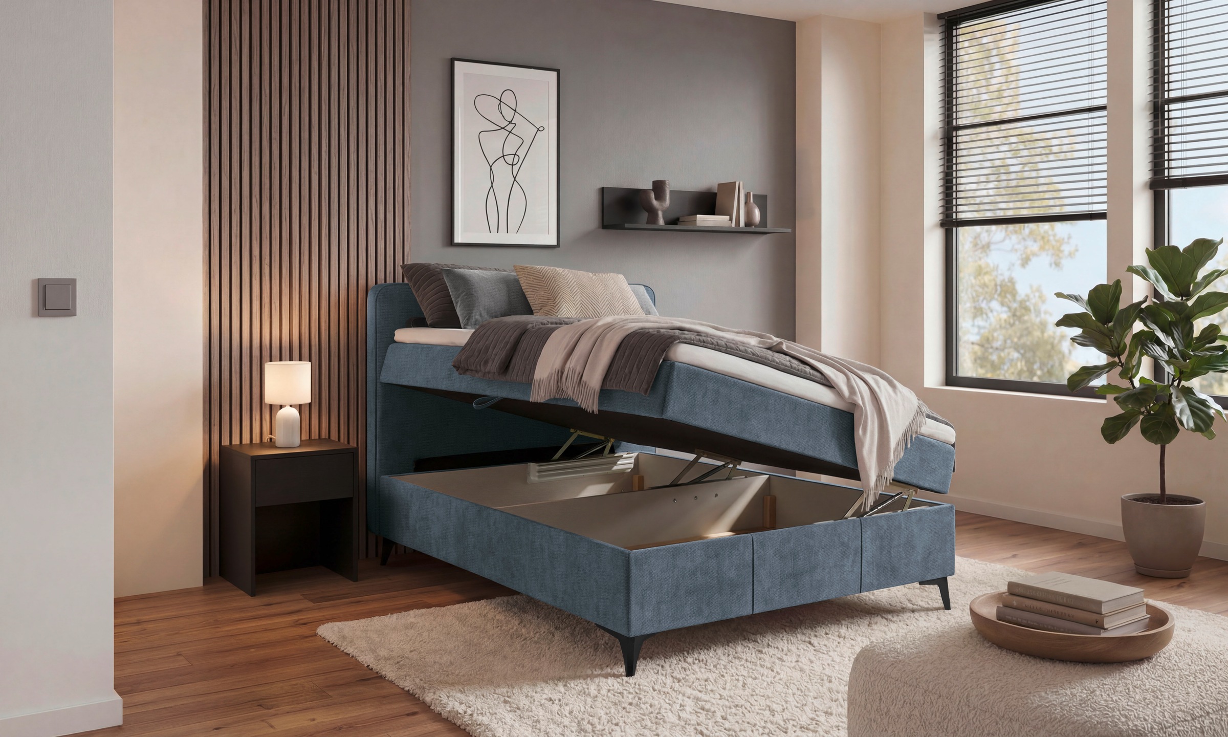 ED EXCITING DESIGN Boxbett »Altea 120x200 mit LED und Bettkasten« inkl. 4 cm Topper, H3, Bettkasten und LED-Beleuchtung