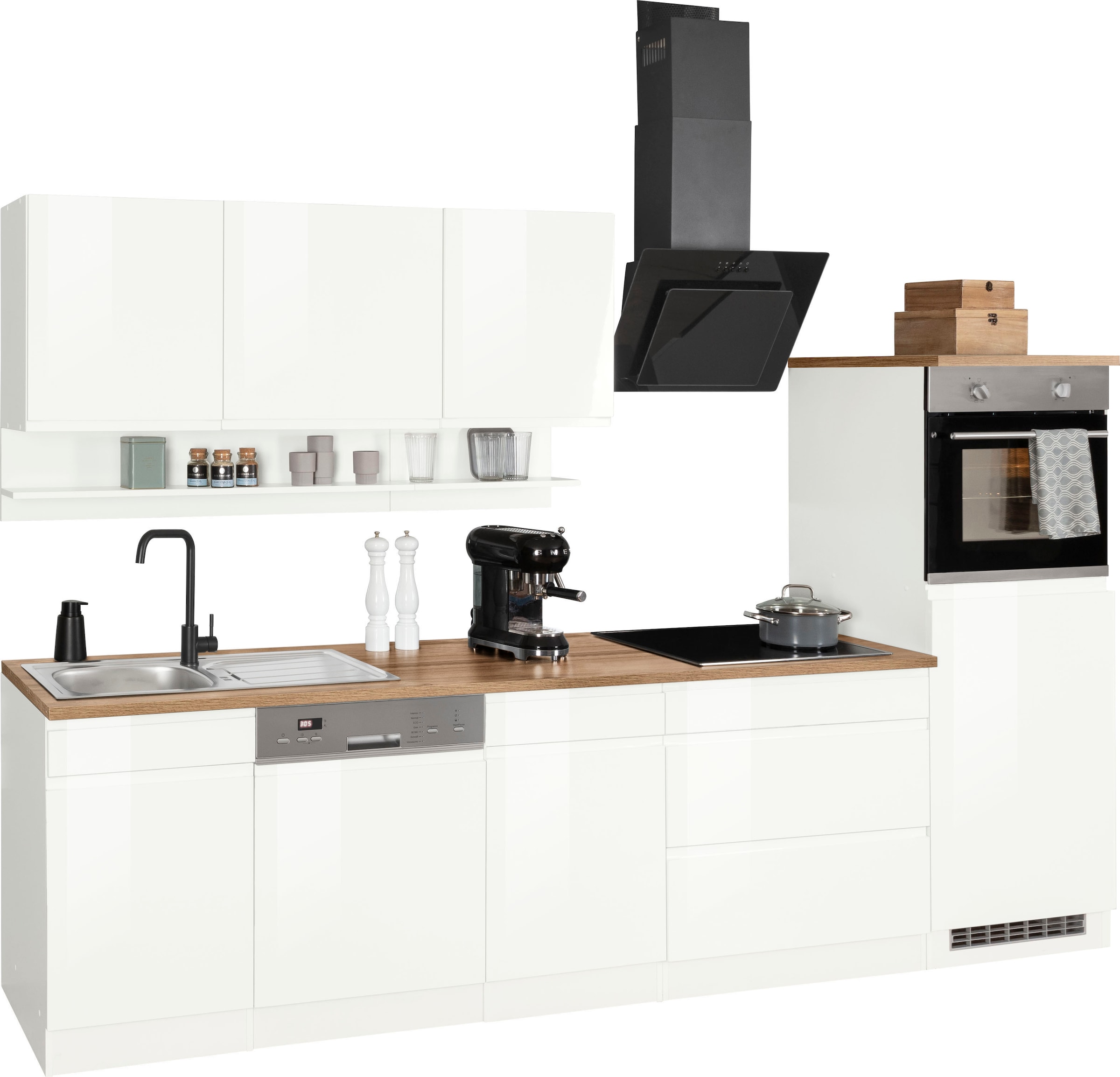 KOCHSTATION Küchenzeile »KS-Virginia,neu in verbesserter Ausführung« Arbeitsplatte 38 mm stark, Stauraum, Softclose,  Breite 300 cm, Soft-Close, ohne E-Geräte
