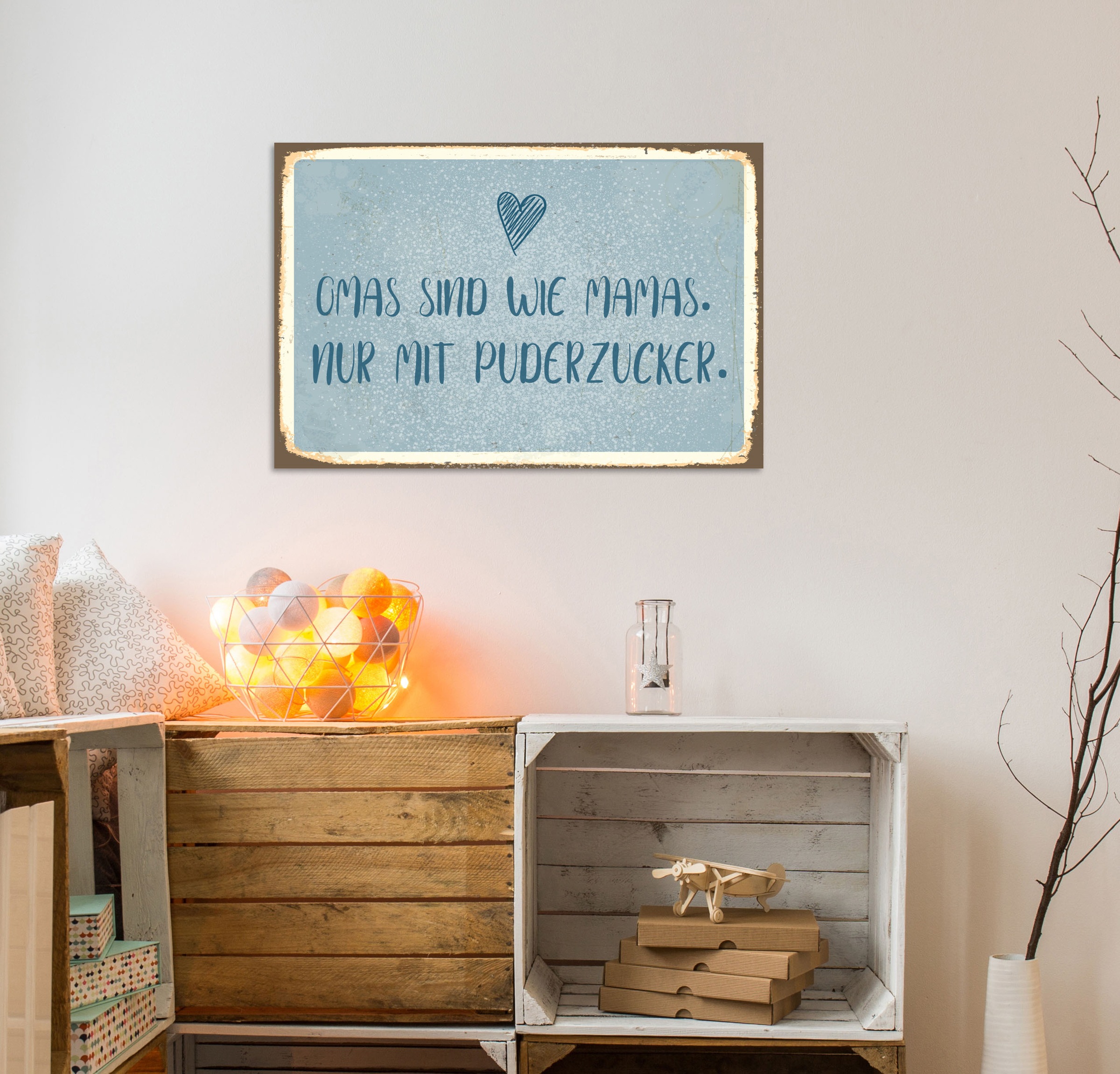 queence Metallbild "Puderzucker VI" Herzen  Schriftzug  Sprüche  Sprüche & günstig online kaufen